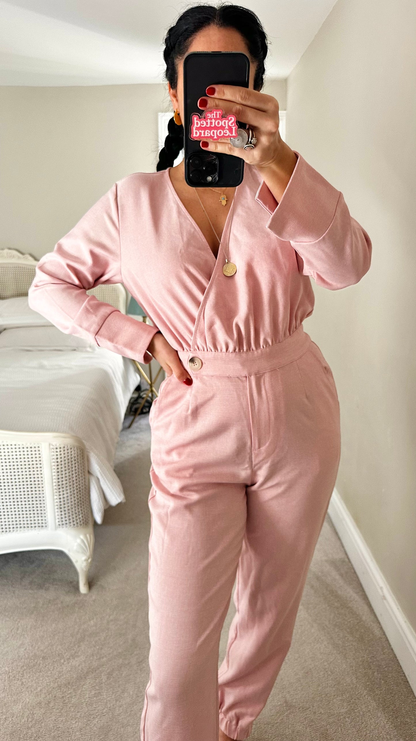 YAS rose soft pink jumpsuit boiler suit medium UK 10-12 vgc holiday
