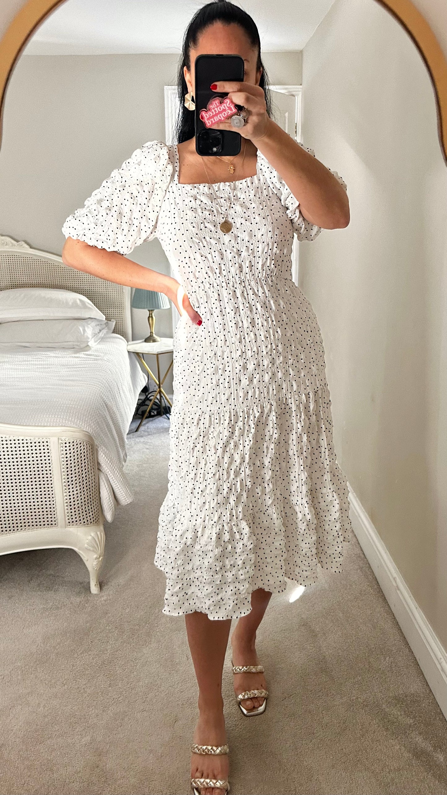 Ro & Zo white black seersucker midi long holiday dress small UK 10 vgc