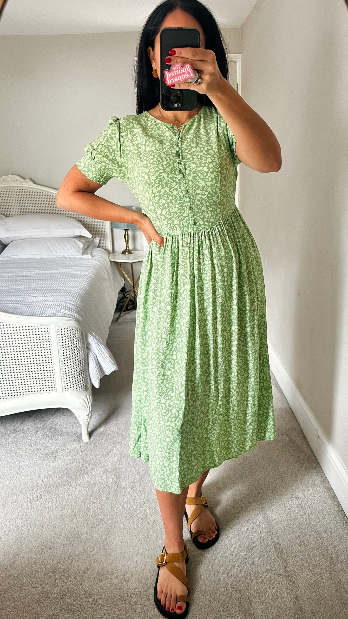 Albaray Green floral midi long dress small UK 10 vgc