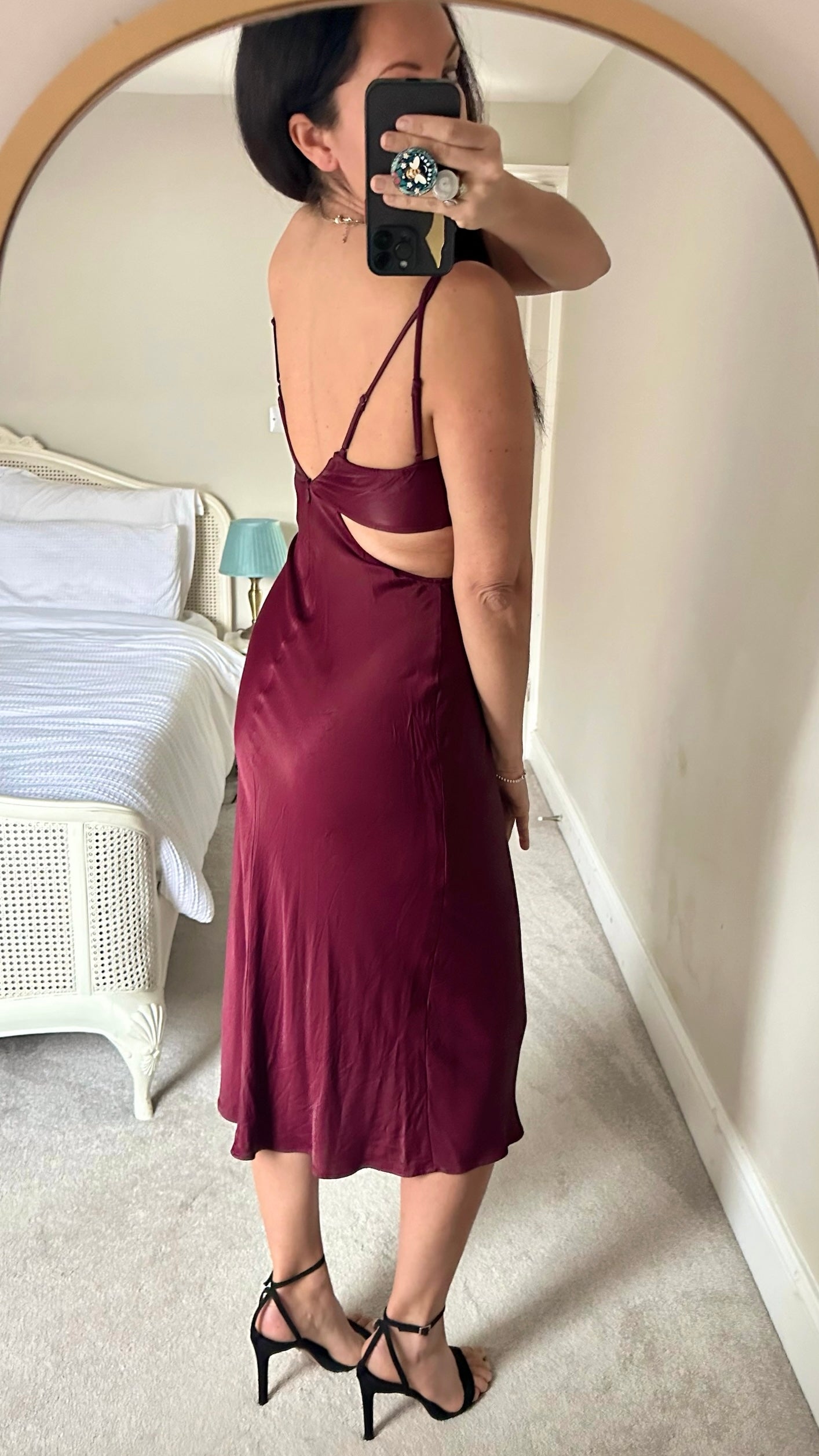 &Other stories burgundy plum cut out satin feel midi dress Christmas party event small S UK 8 vgc