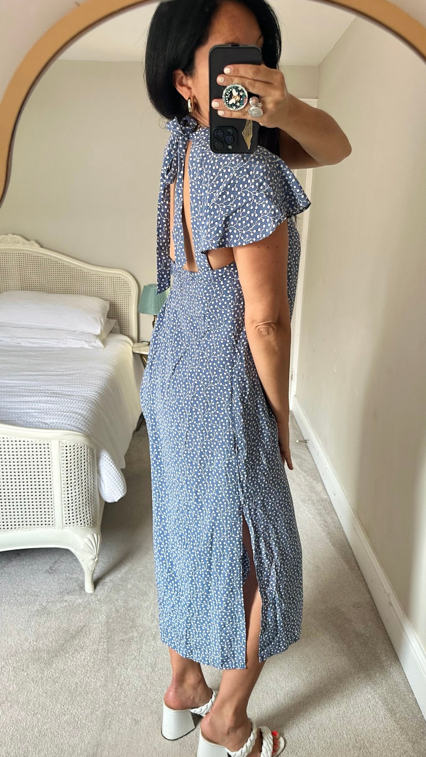 French connection blue white cornflower culotte flutter sleeve crop jumpsuit medium M UK 10