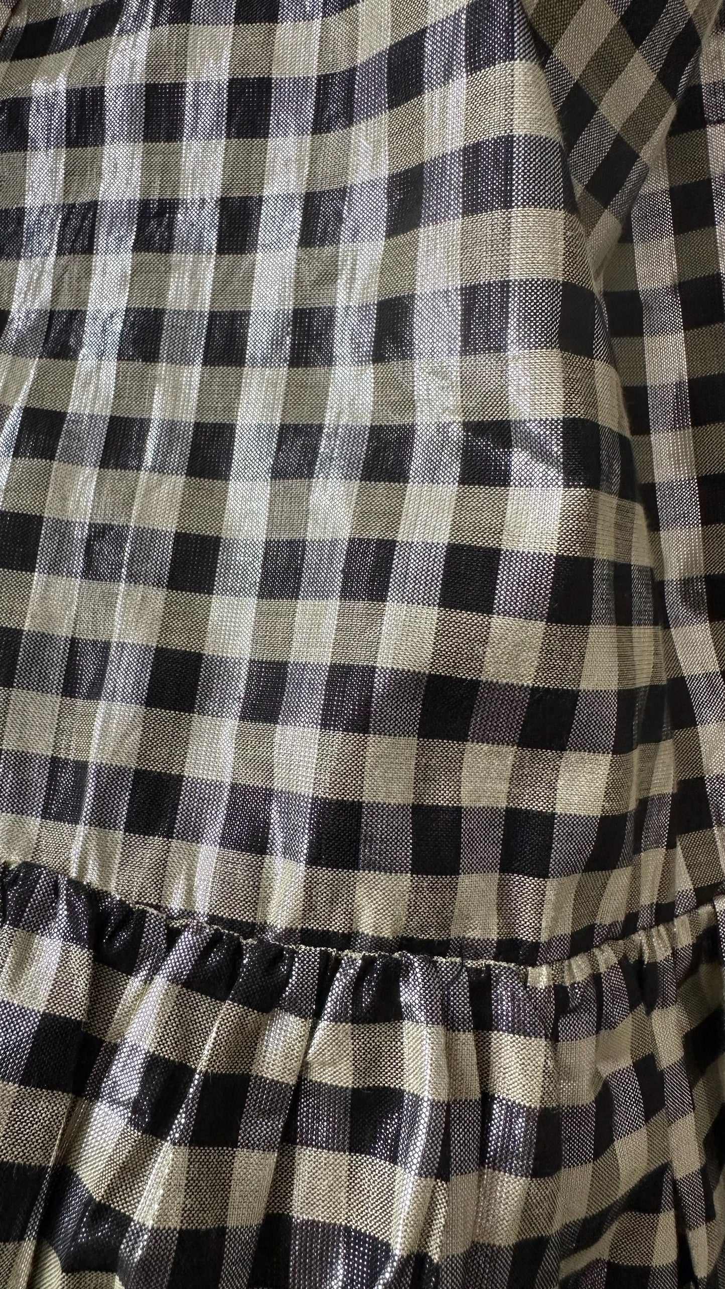 Just @ Anthropologie shimmer black cream gingham event dress small UK 8-10 vgc