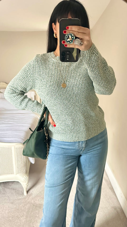 Selected Femme @ Anthropologie green white knitted jumper small UK 8 vgc