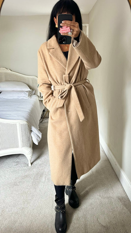 & Other stories beige camel cream wool blend alpaca long coat extra large XL UK 14
