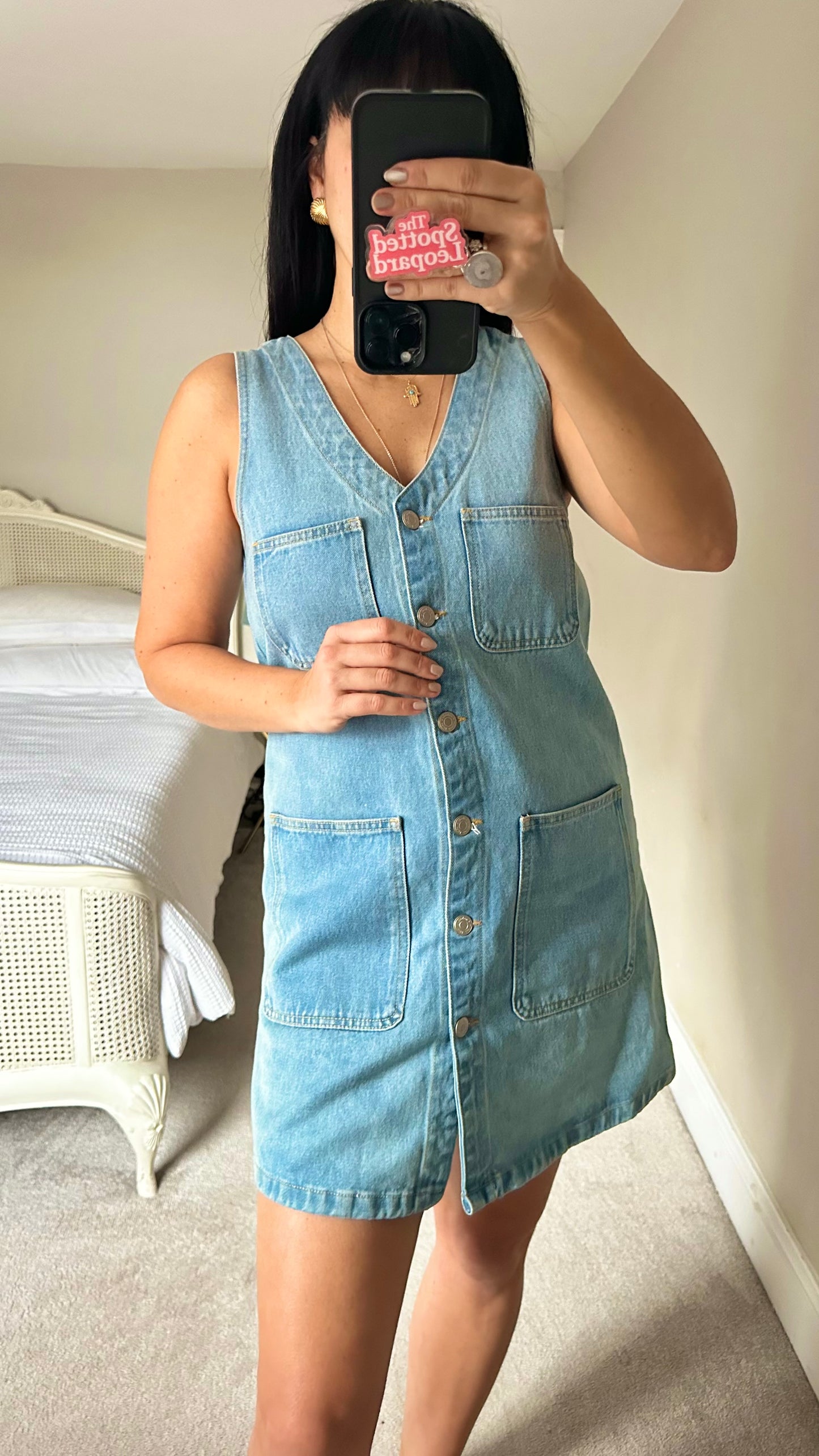 Nobody’s Child light blue denim button up casual dress mini small UK 8 vgc