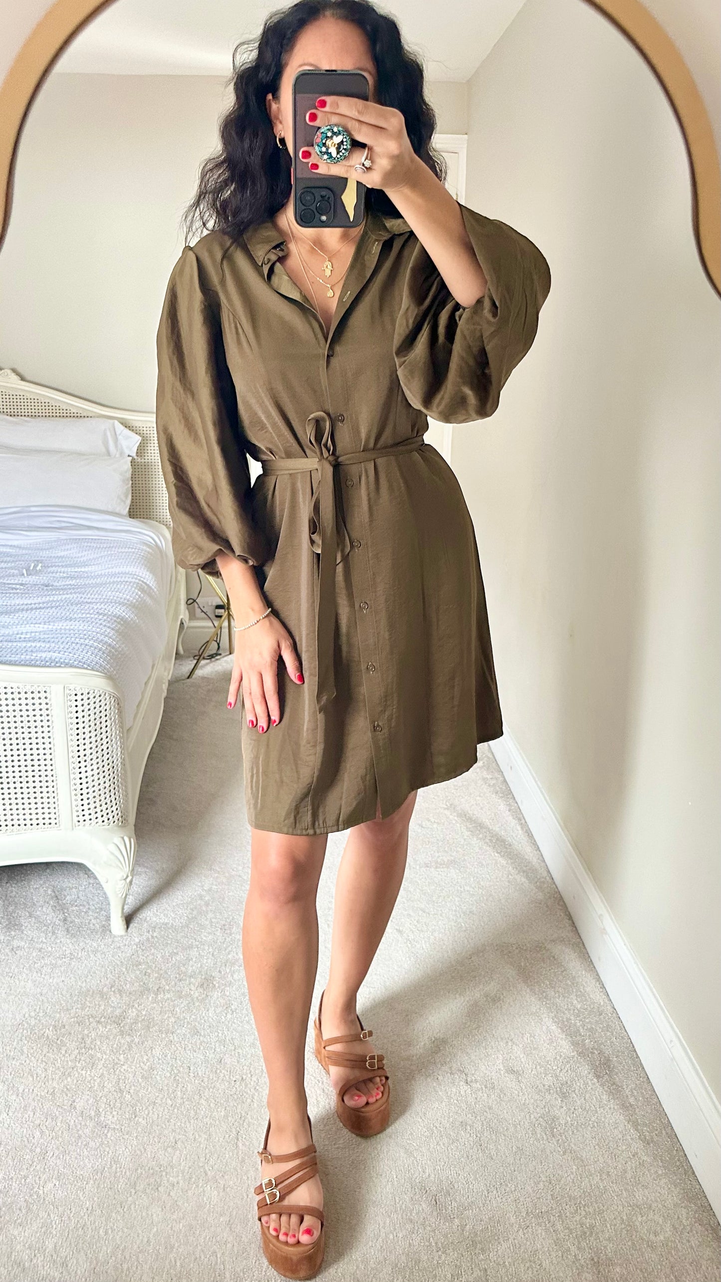 Selected Femme @ Anthropologie khaki olive green puff sleeve mini shirt dress new bnwt UK 10-12