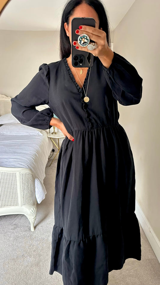 Oliver bonas black charcoal casual day dress large UK 12 vgc w25
