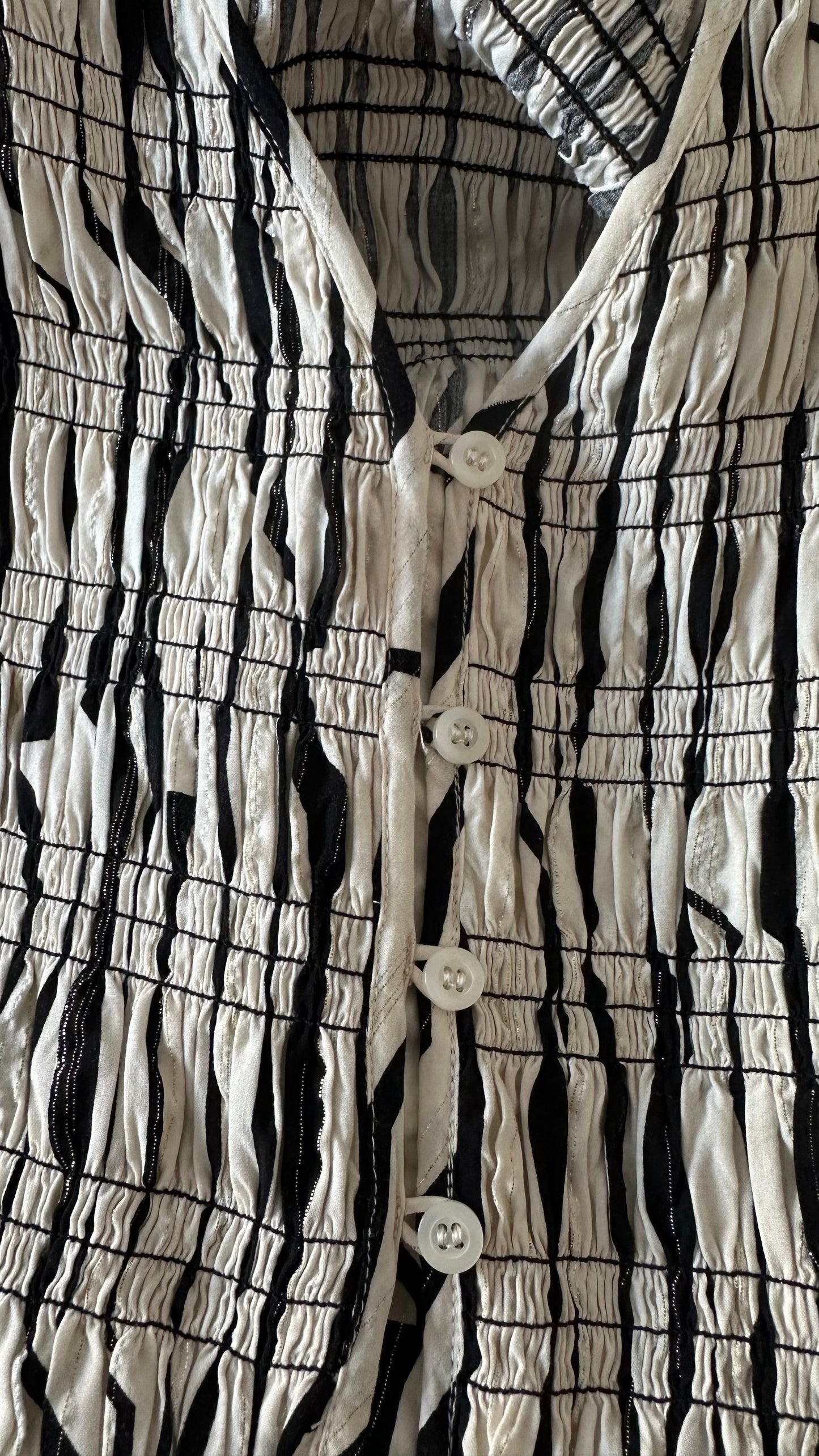 Oliver Bonas black cream stripe patterned midi long dress small medium UK 10 14 vgc