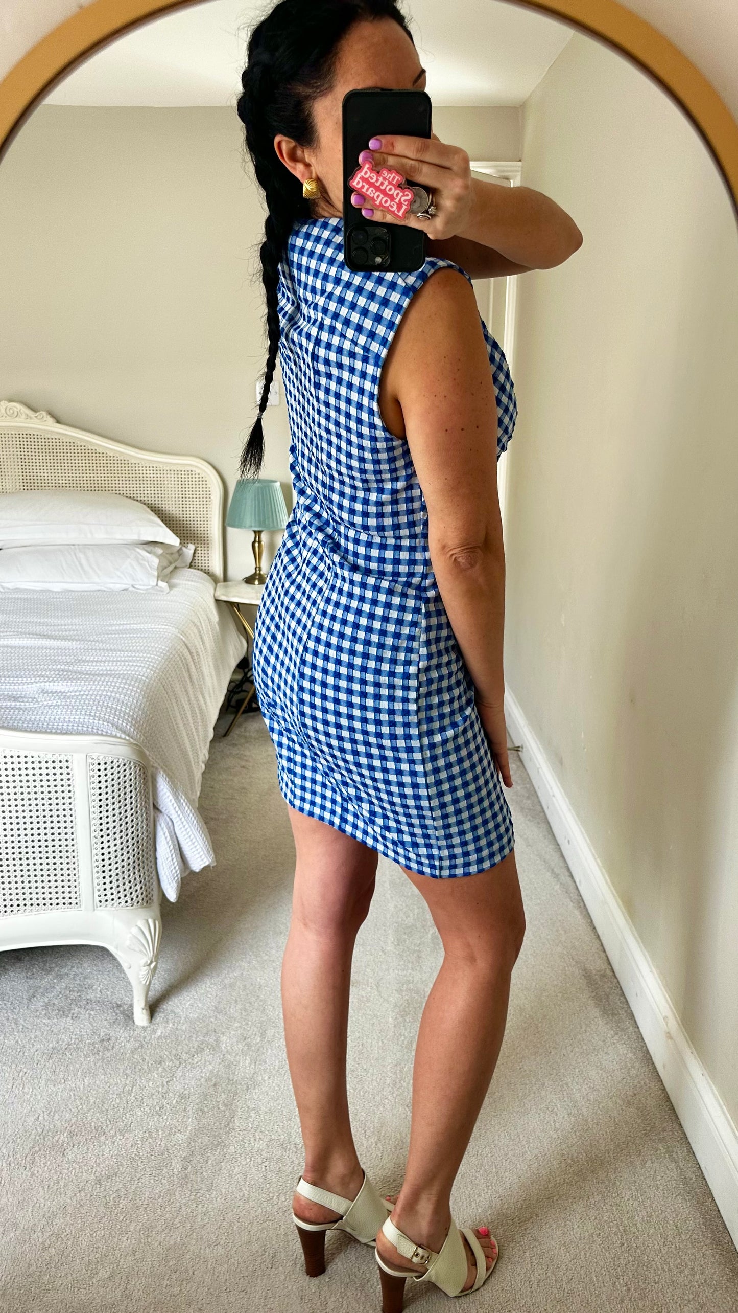 Bimba Y Lola blue white gingham check mini dress holiday large UK 14 vgc