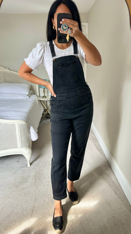 Oliver Bonas black stretchy jumpsuit jeans denim dungarees medium M UK 10