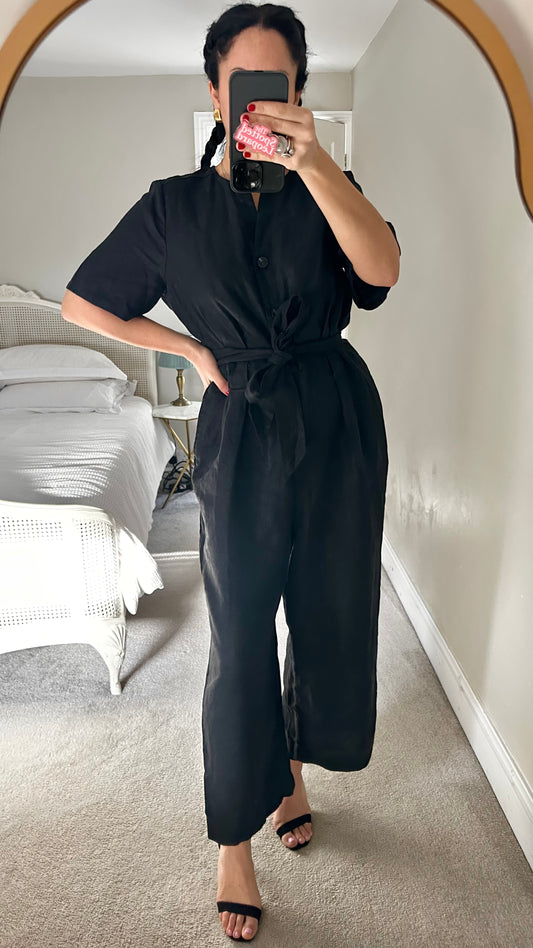 Whistles black pure linen jumpsuit playsuit trousersuit medium UK 14-16 vgc