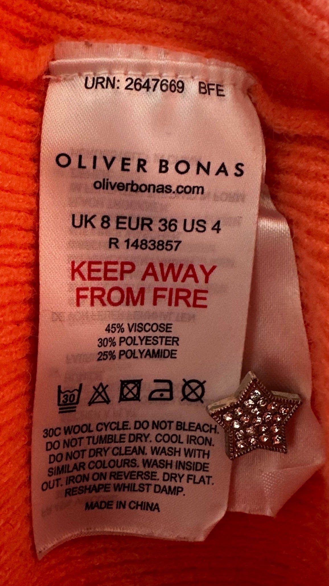 Oliver bonas coral star button knitted jumper small S UK 8 excellent used condition