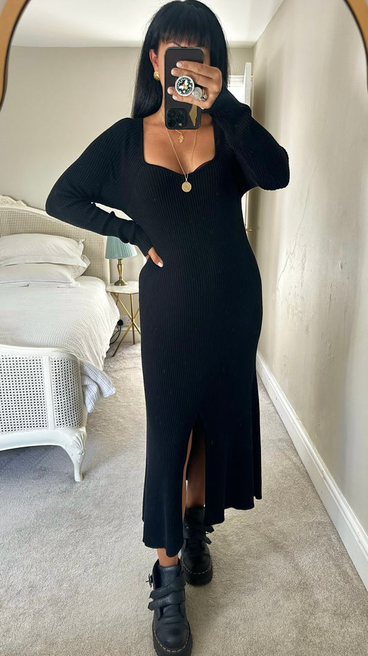 Ro & Zo black rib knit maxi jumper dress extra large XL UK 14