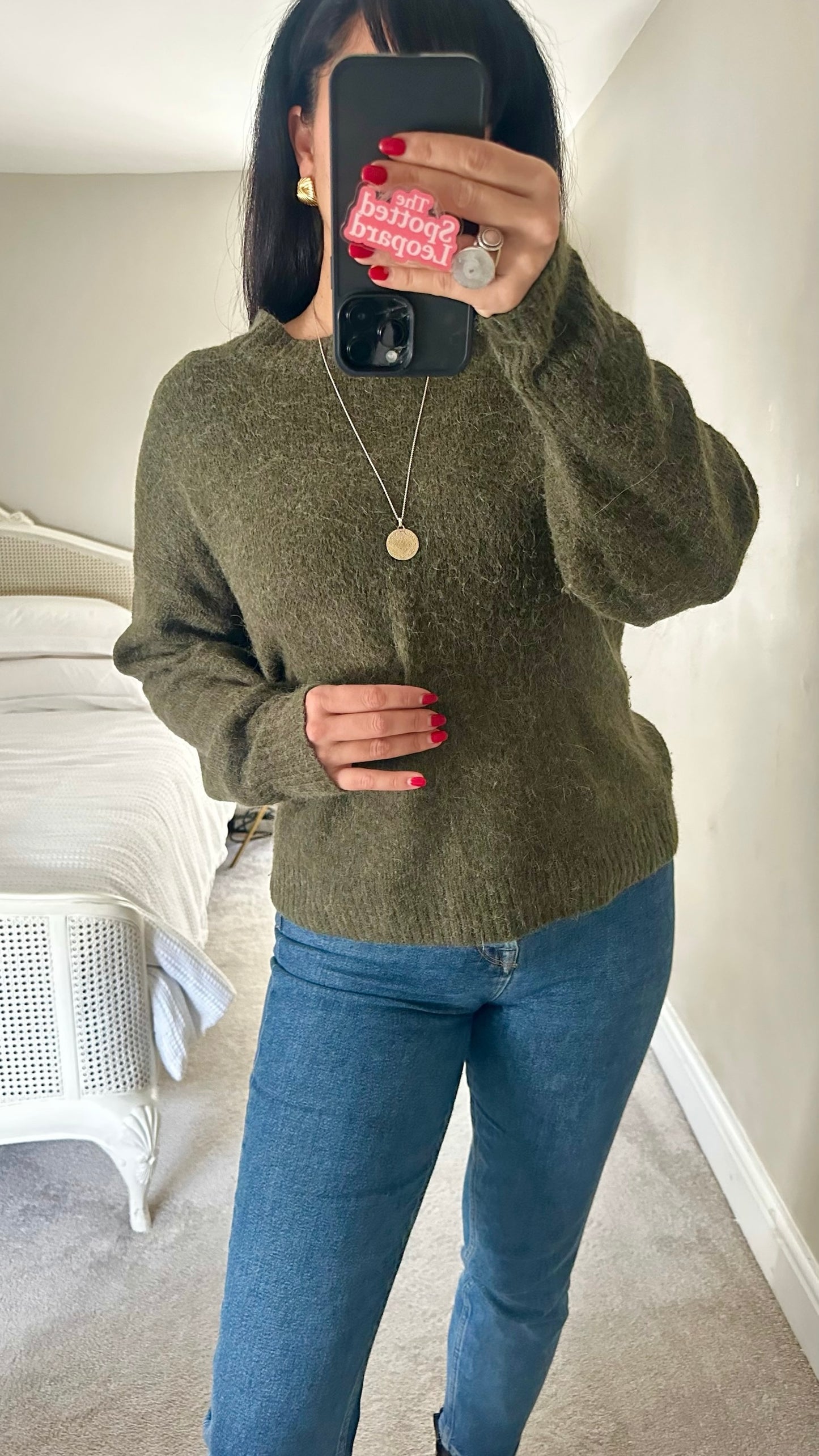 Ichi olive khaki green alpaca wool blend knitted jumper large UK 12 vgc XMS25