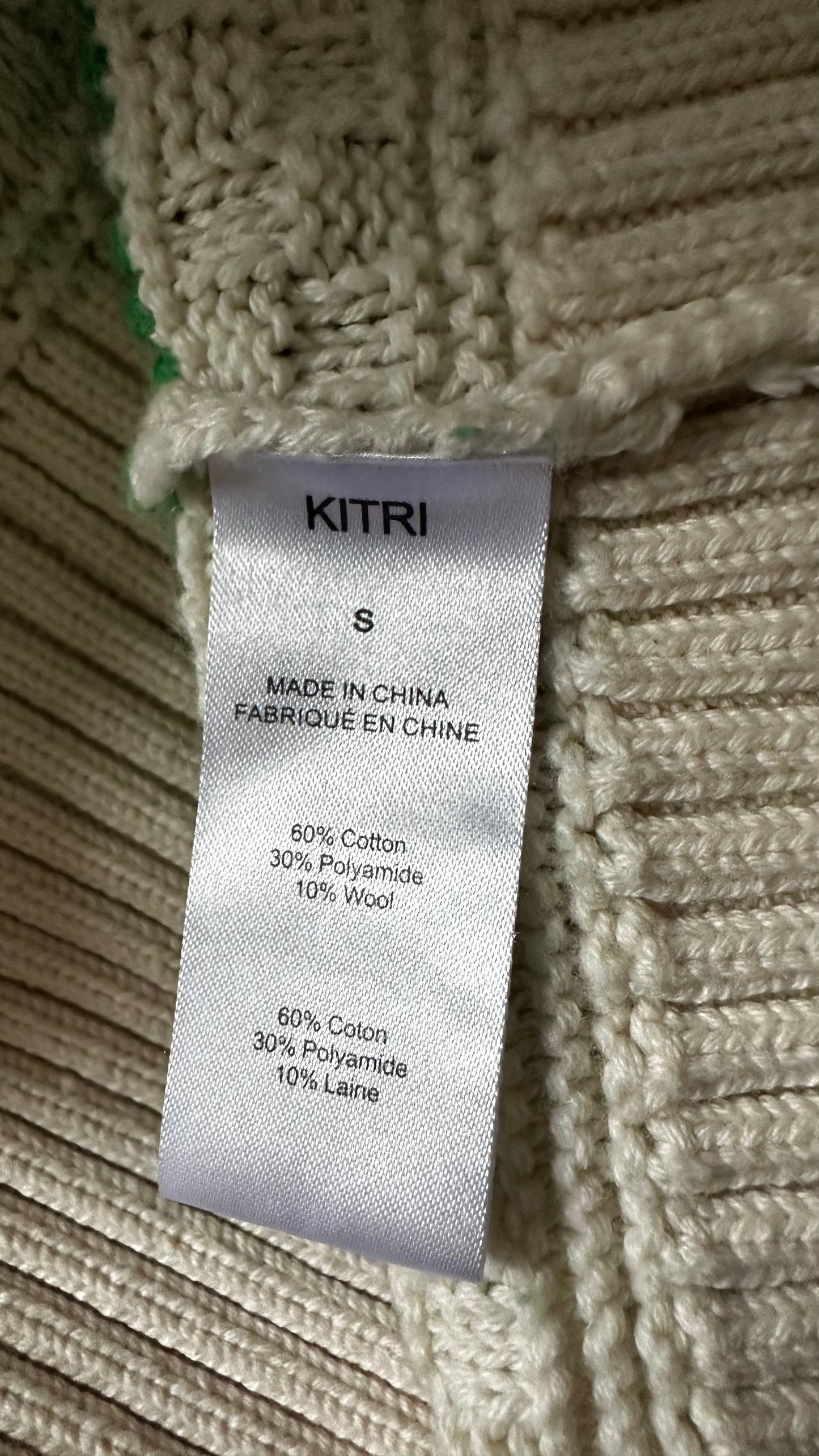 KITRI cream green lightening bold fair-isle knitted jumper tunic top small UK 8-10 vgc