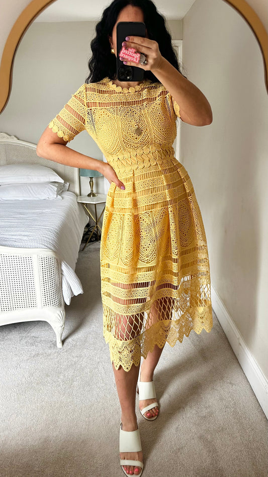 Maje yellow lemon lace wedding guest event dress small UK 8-10 vgc FR 1