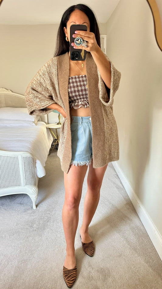 Anthropologie cream taupe beige knitted oversized open cardigan boho look small medium UK 8 10 12 not new