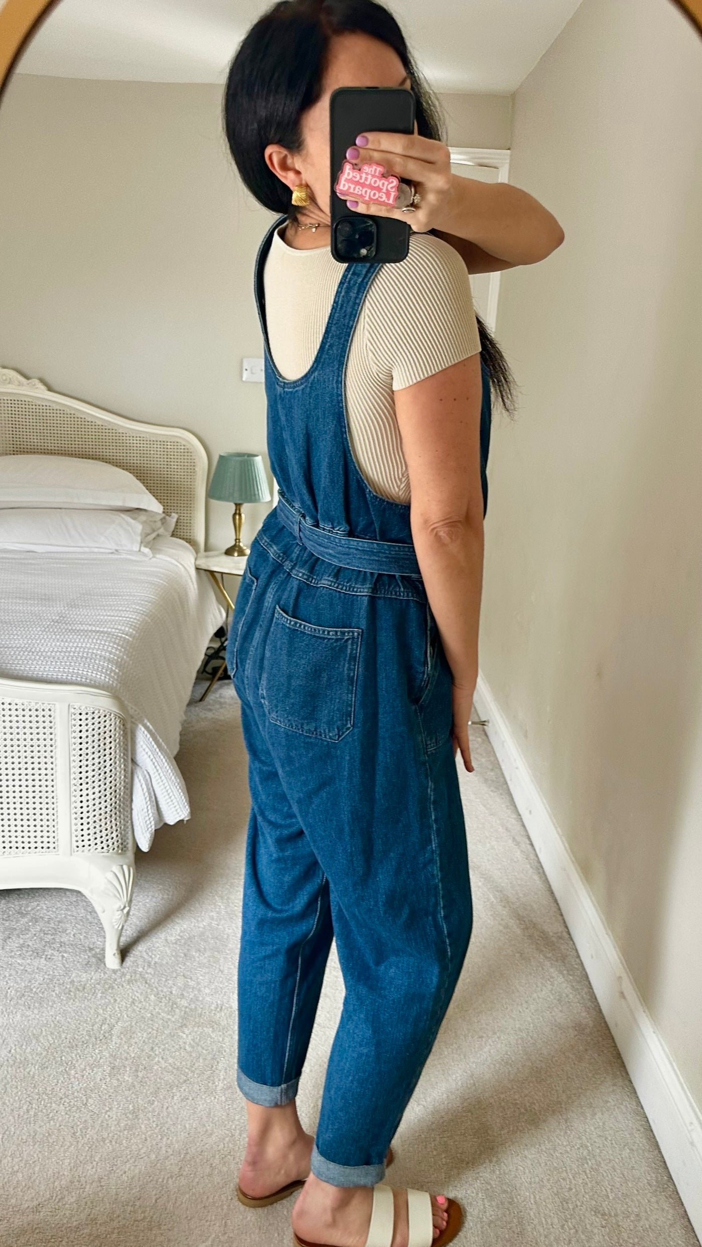 Oliver bonas navy blue denim dungarees jumpsuit trouser suit medium UK 8 12 vgc