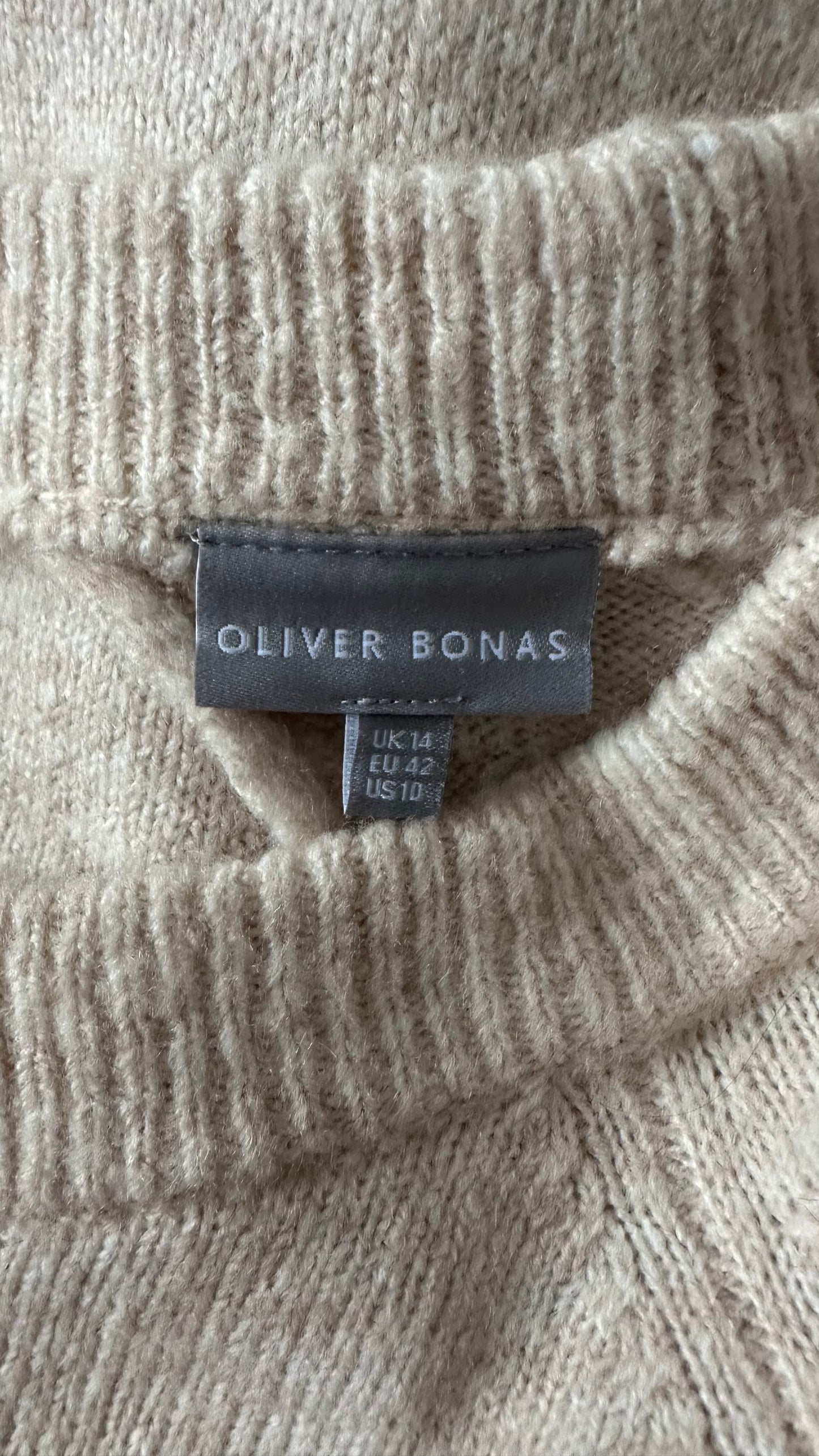 Oliver Bonas beige cream knitted jumper dress extra large UK 14 vgc