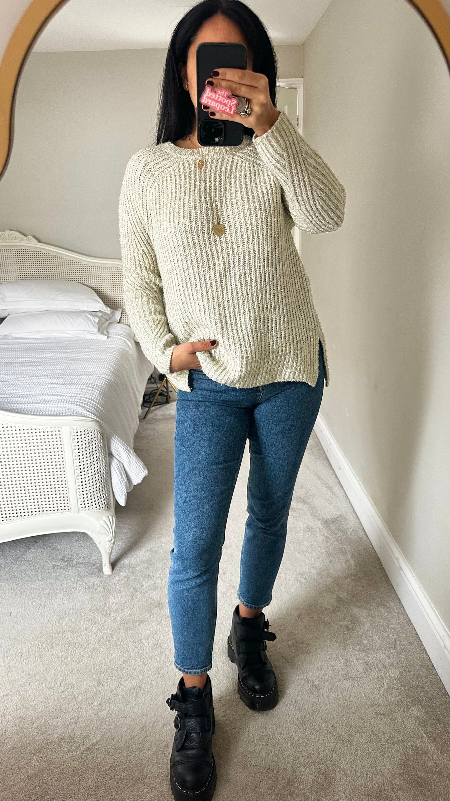 Topshop gold cream tinsel knitted Christmas jumper large UK 12 vgc