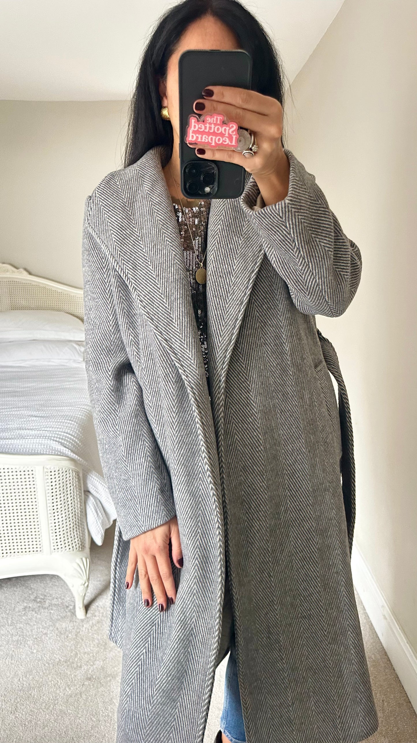 Selected Femme @ Anthropologie grey herringbone long coat small UK 8 new bnwt