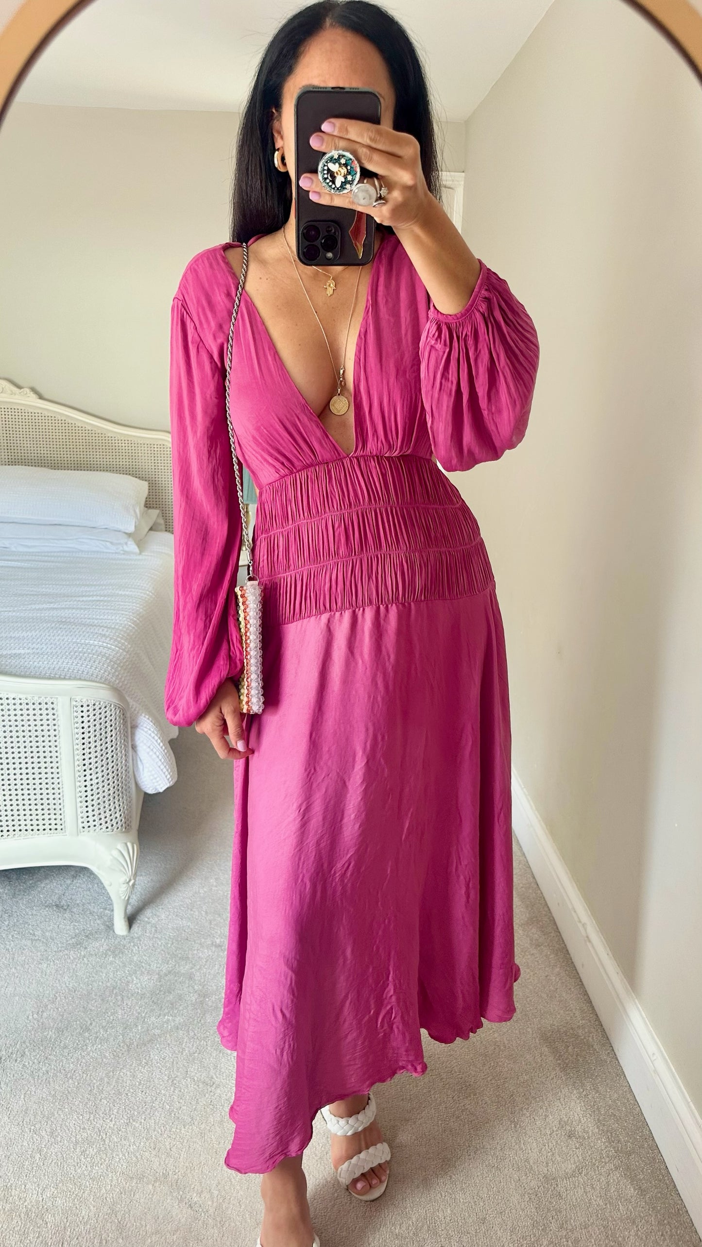 ASOS fuchsia-pink backless plunge event dress medium large UK 10-12 vgc