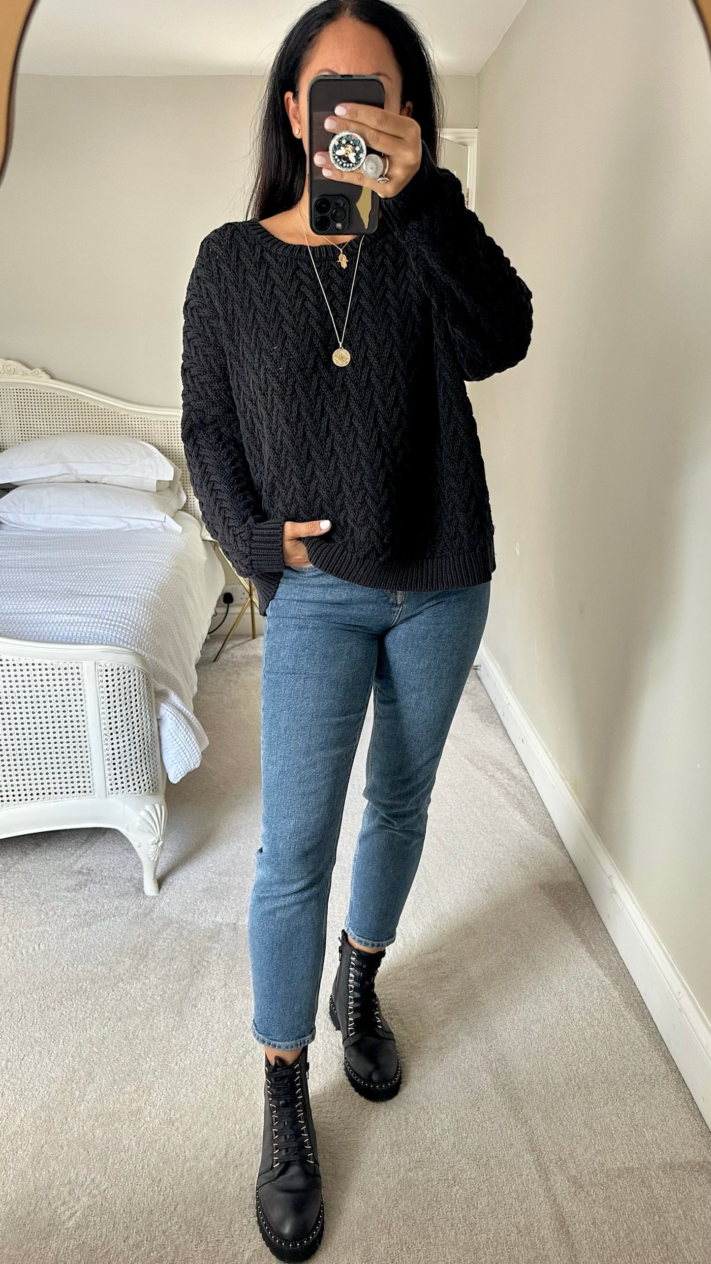 Cos black cable knit jumper large L UK 12 excellent used condition