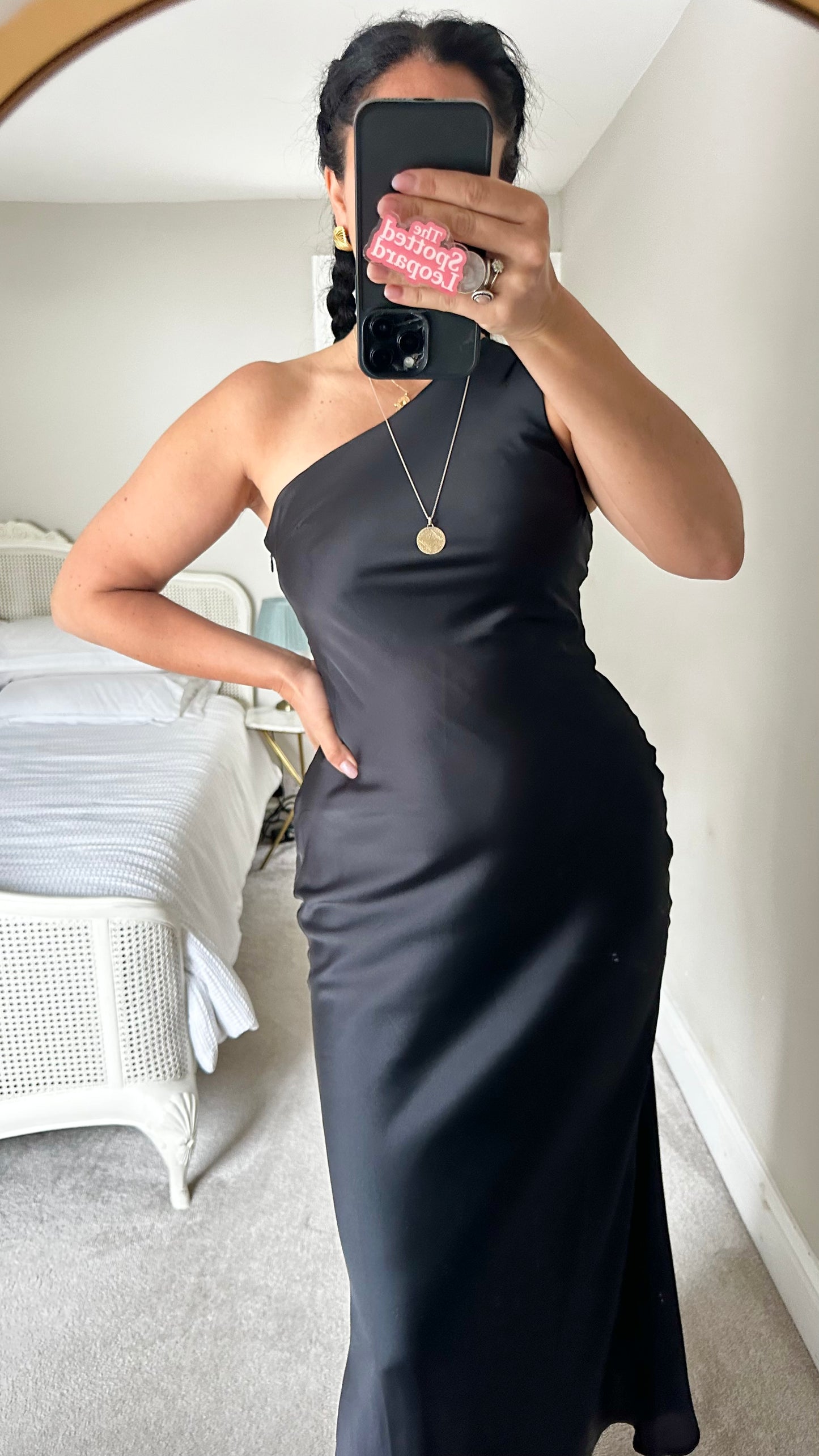 Omnes black one shoulder midi long dress small UK 8 vgc event