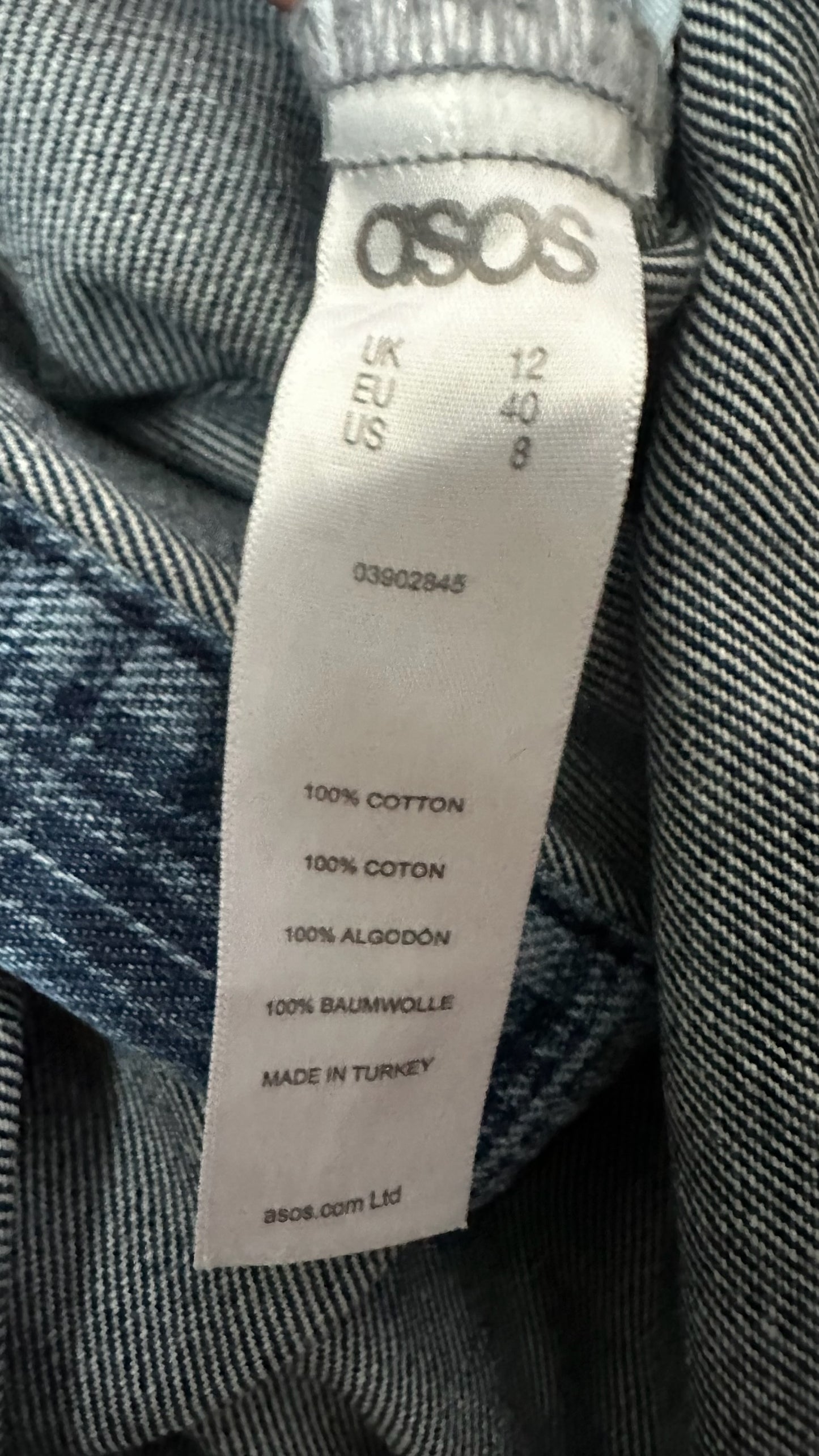 ASOS casual gingham check denim dungaree dress UK 12 vgc