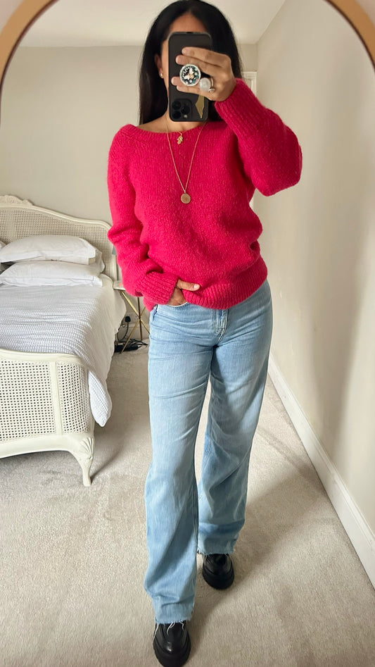 &Other stories fuchsia pink mohair blend scoop back neckline knitted jumper medium M UK 10 W25