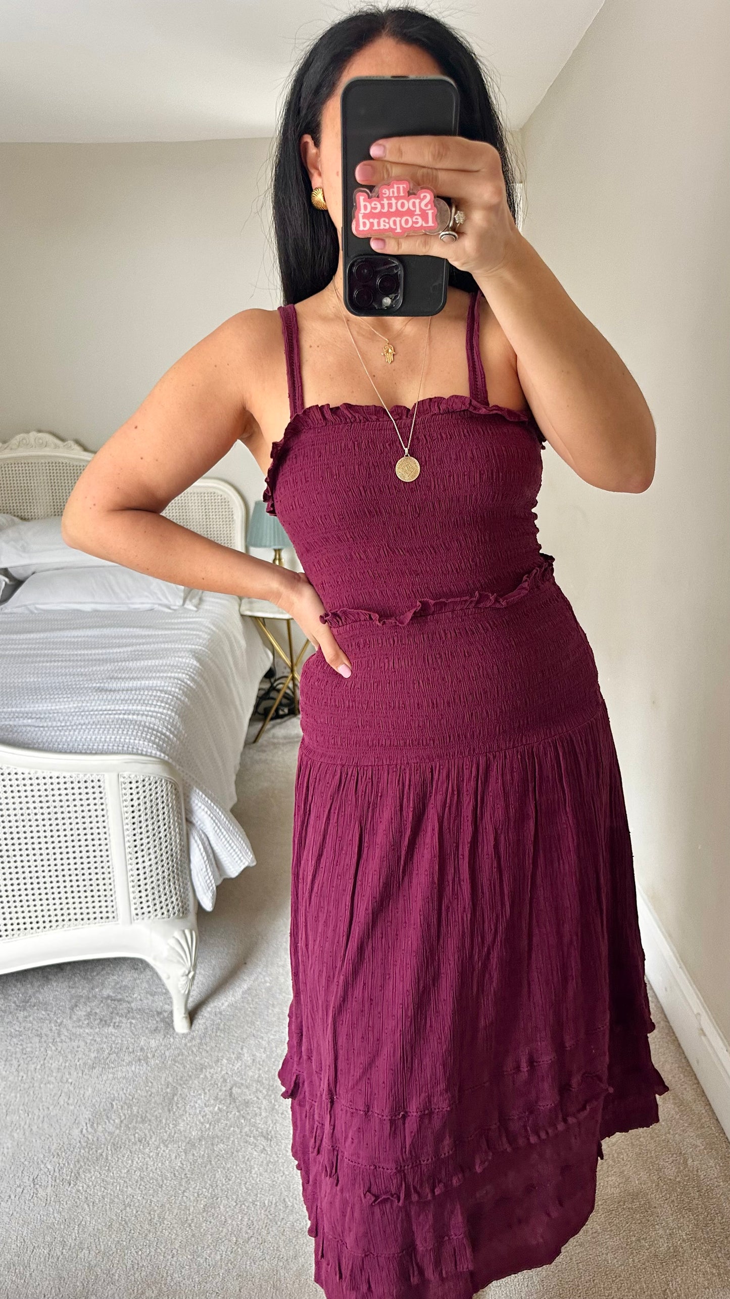Steele deep purple tiered cotton sun dress shirred bust medium UK 10-12 vgc long holiday