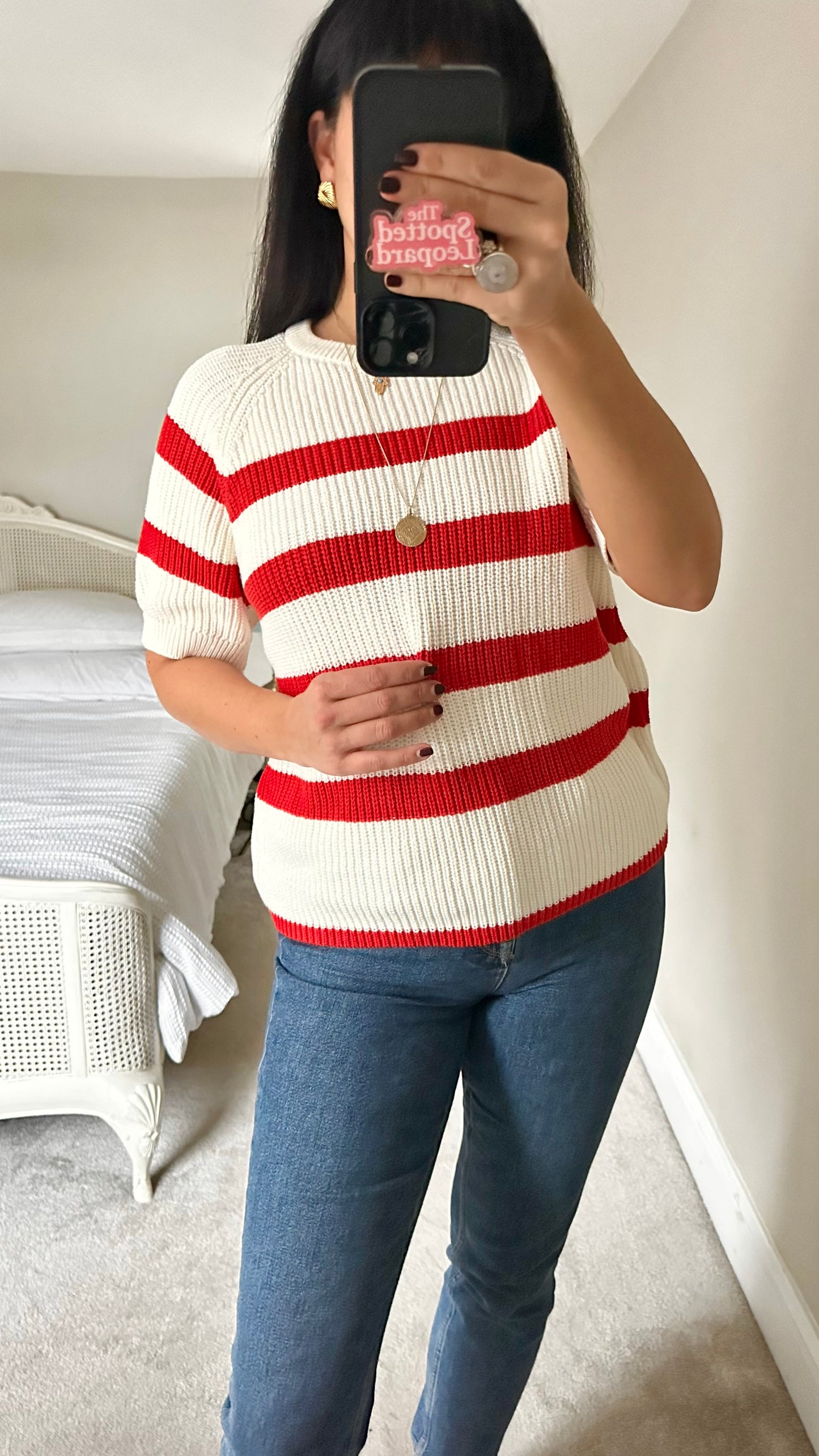 Selected Femme @ Anthropologie red white stripe knitted top jumper medium UK 12 vgc