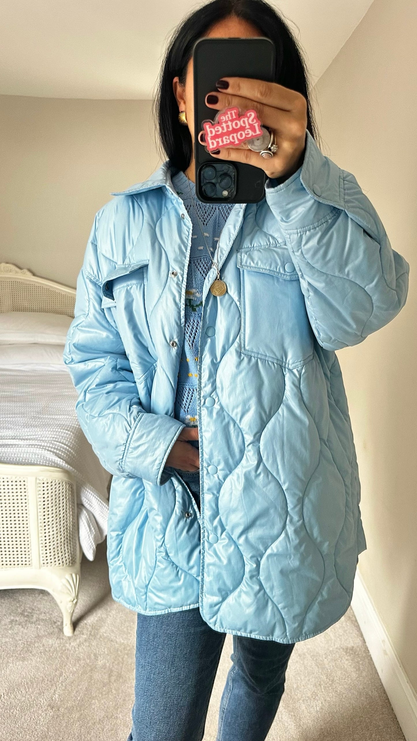 Arket light blue quilted oversized shacket jacket coat extra large XL UK 14 excellent used condition