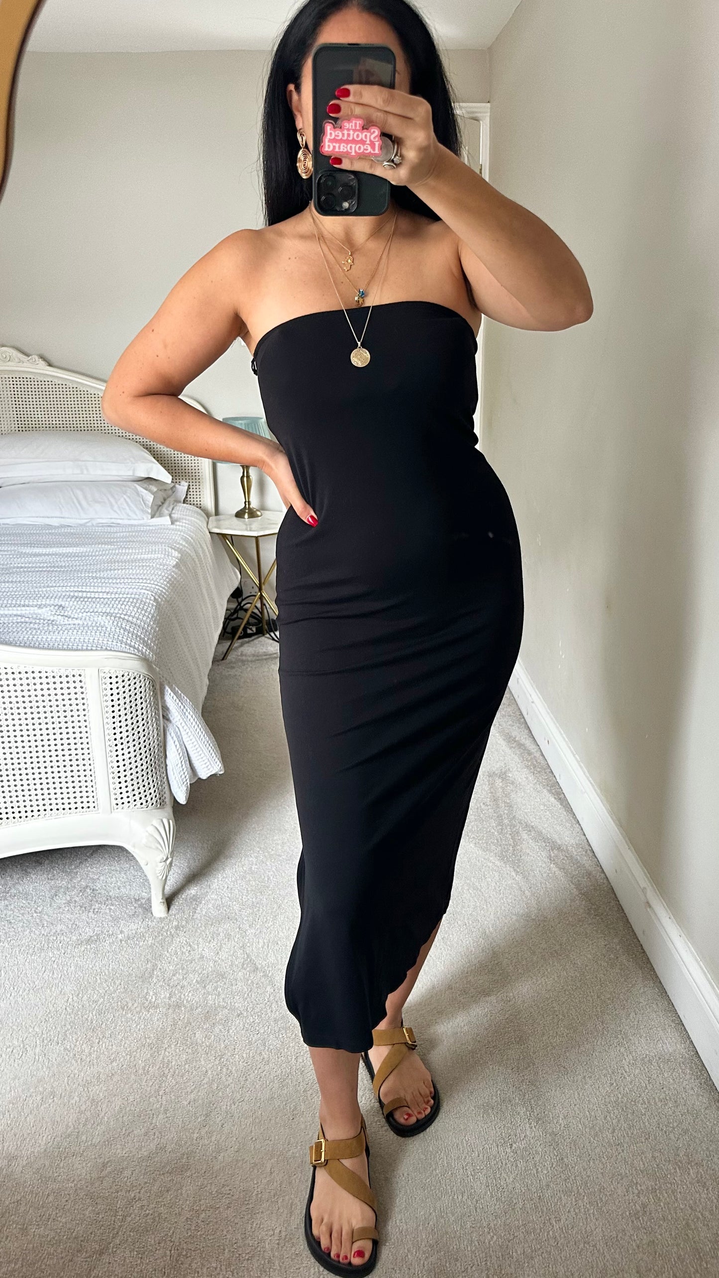 & other stories black midi tube jersey holiday strapless dress medium UK 12-14 vgc