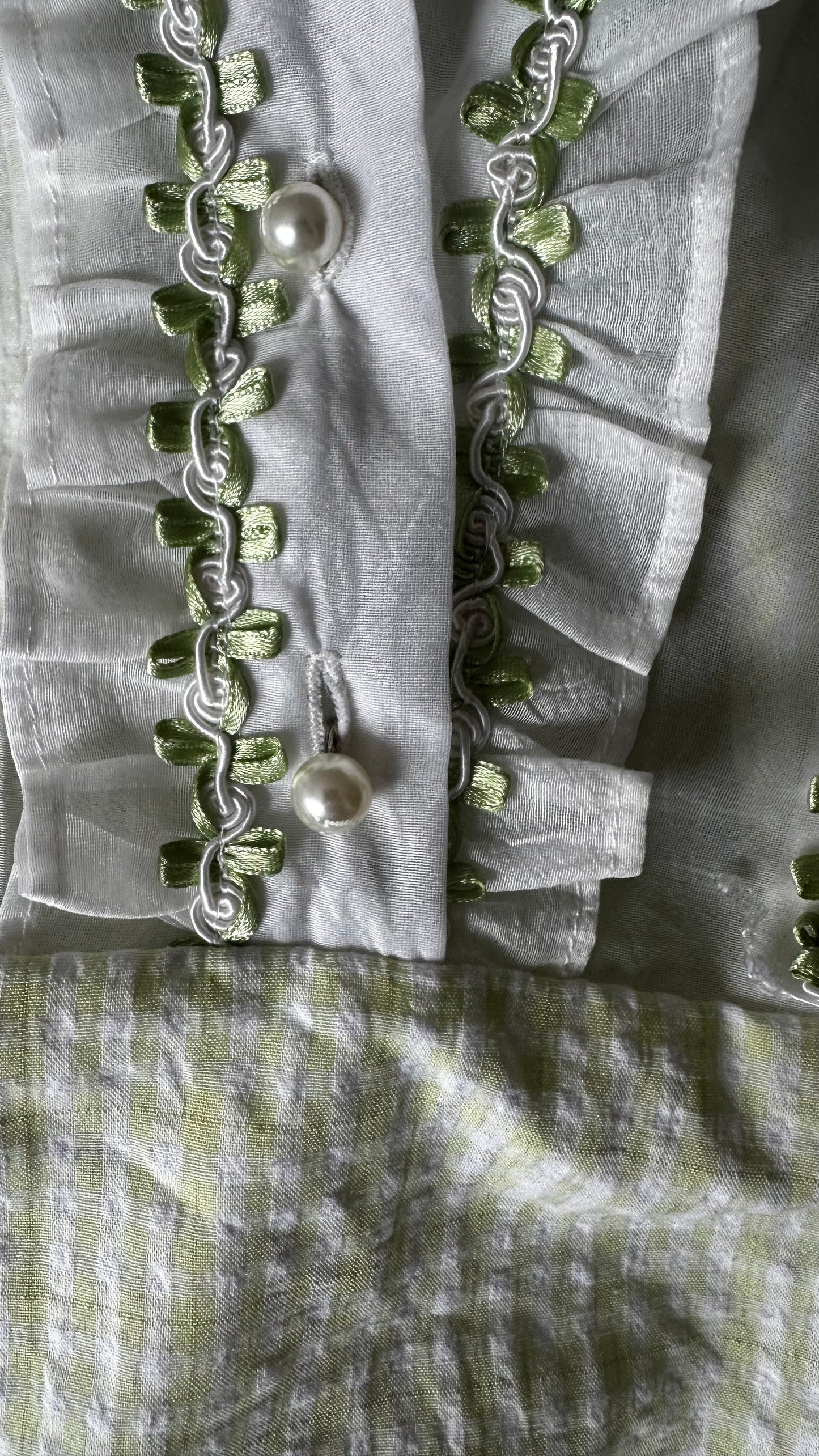 Sister Jane green white gingham check shirt top small UK 8 vgc