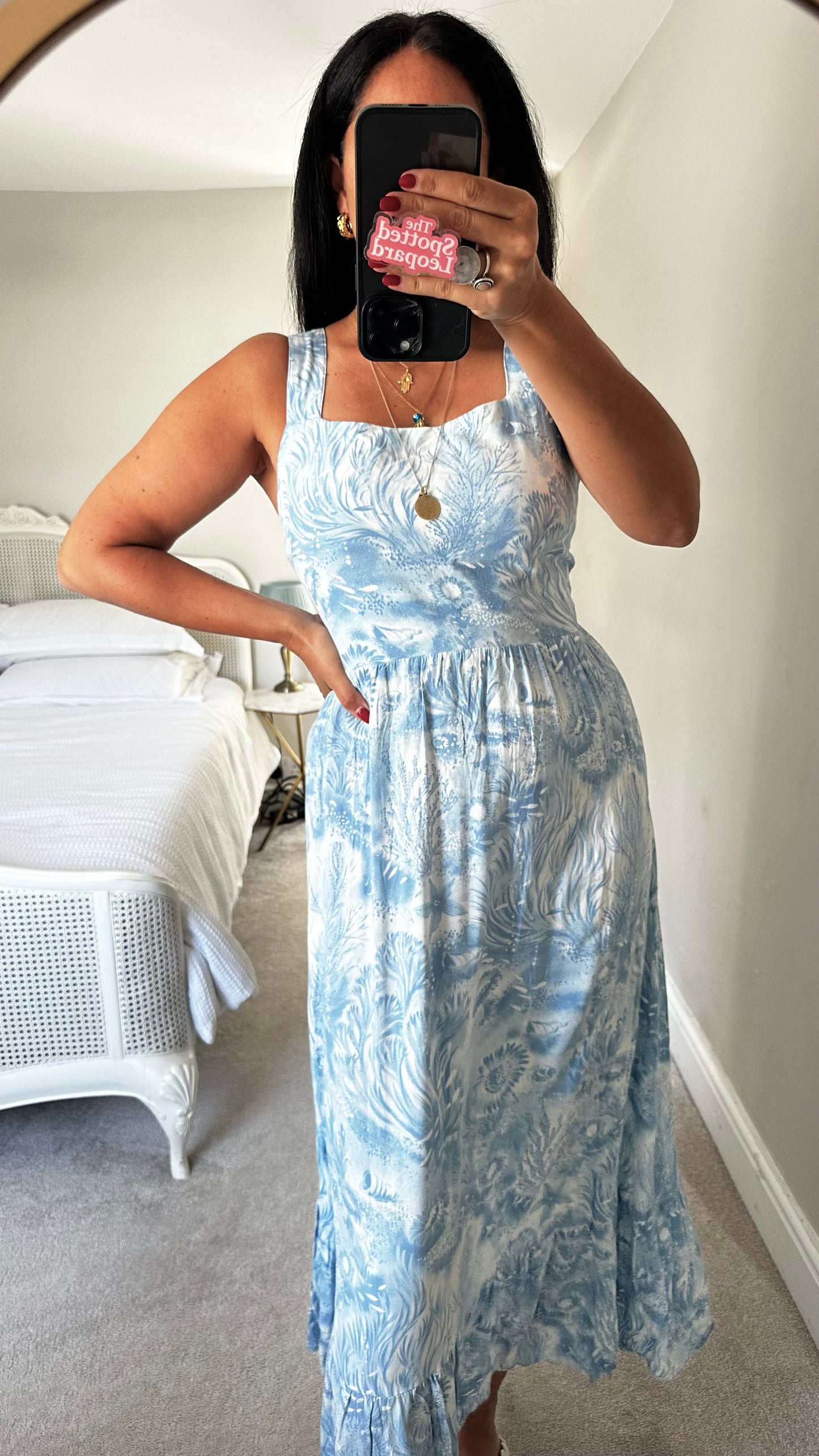 Warehouse x Shrimps light blue shell sea print maxi long dress medium UK 14 holiday