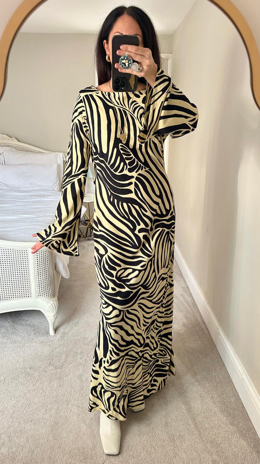 ASOS cream black animal print maxi event dress extra large UK 14 vgc