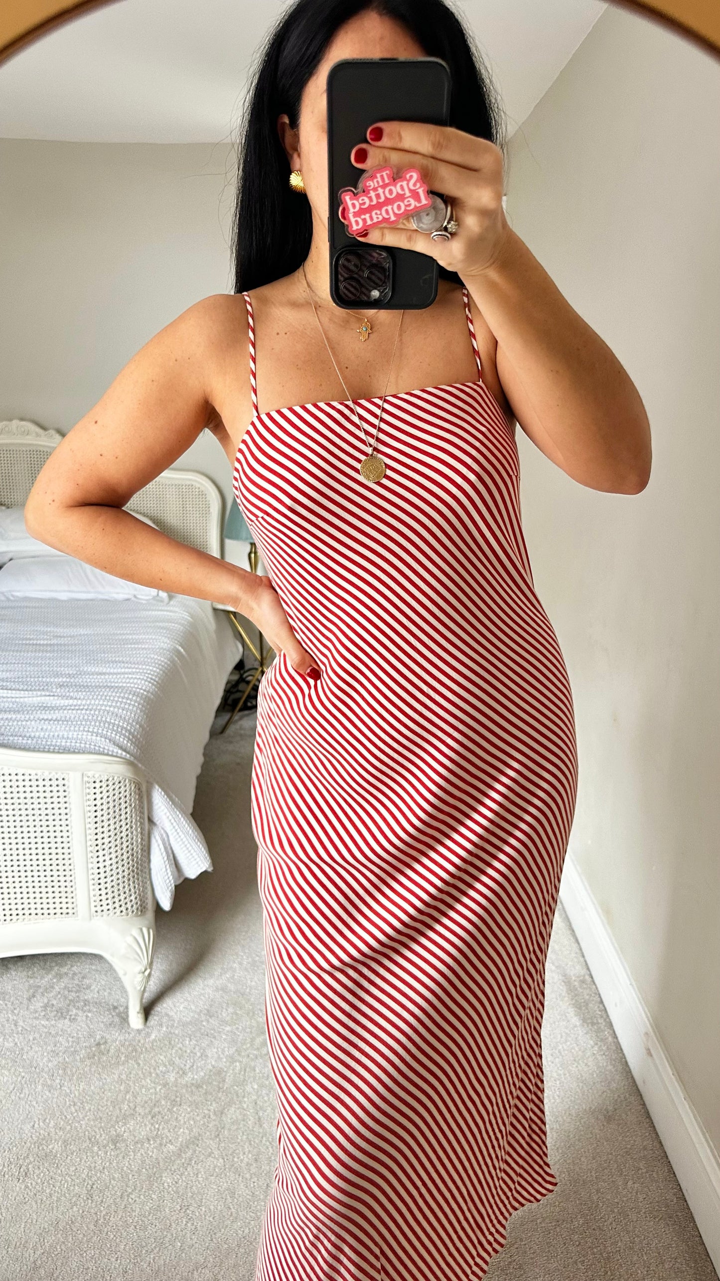 Nobody’s Child red white stripe slip midi long dress small medium UK 10 14 vgc