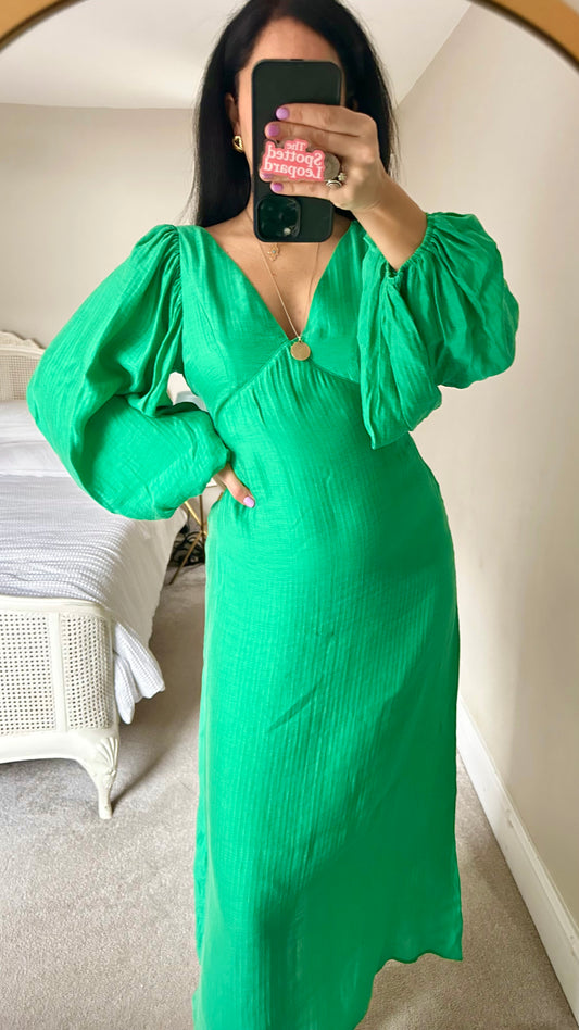 Nobody’s Child green emerald tie back midi long event wedding guest dress small UK 8 vgc