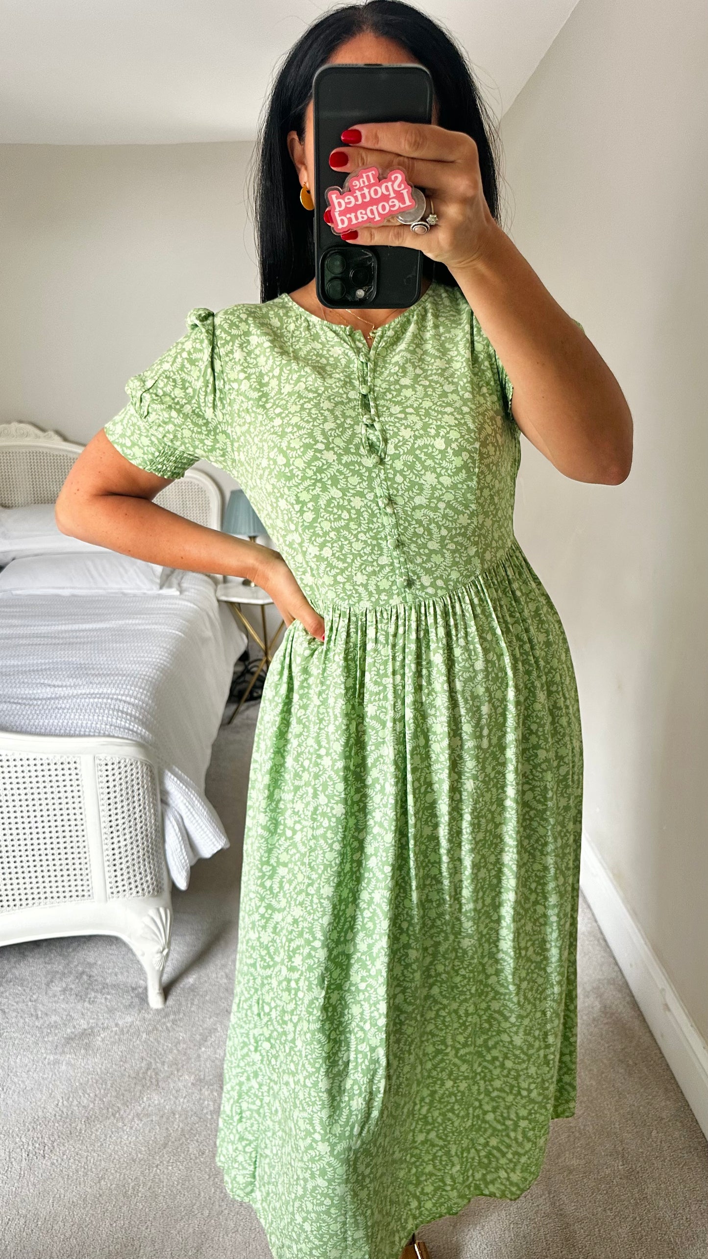 Albaray Green floral midi long dress small UK 10 vgc