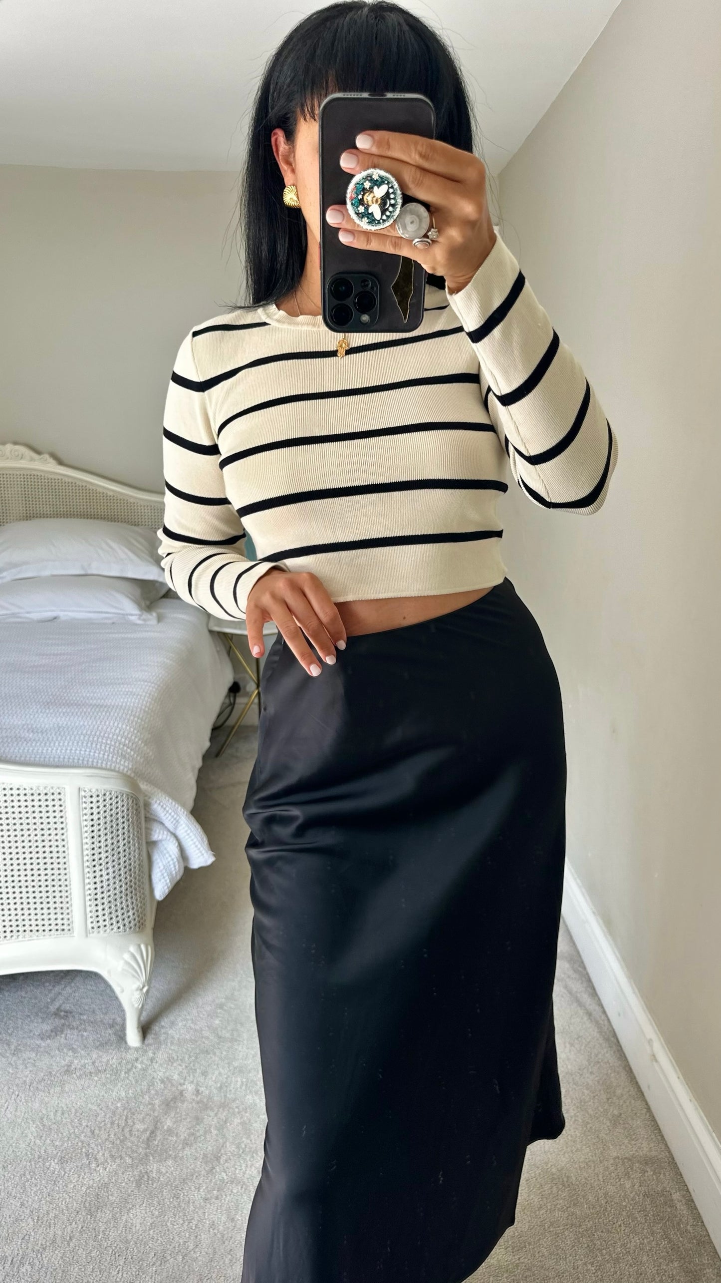 Selected femme @Anthropologie black satin midi skirt medium M UK 10-12 excellent used condition