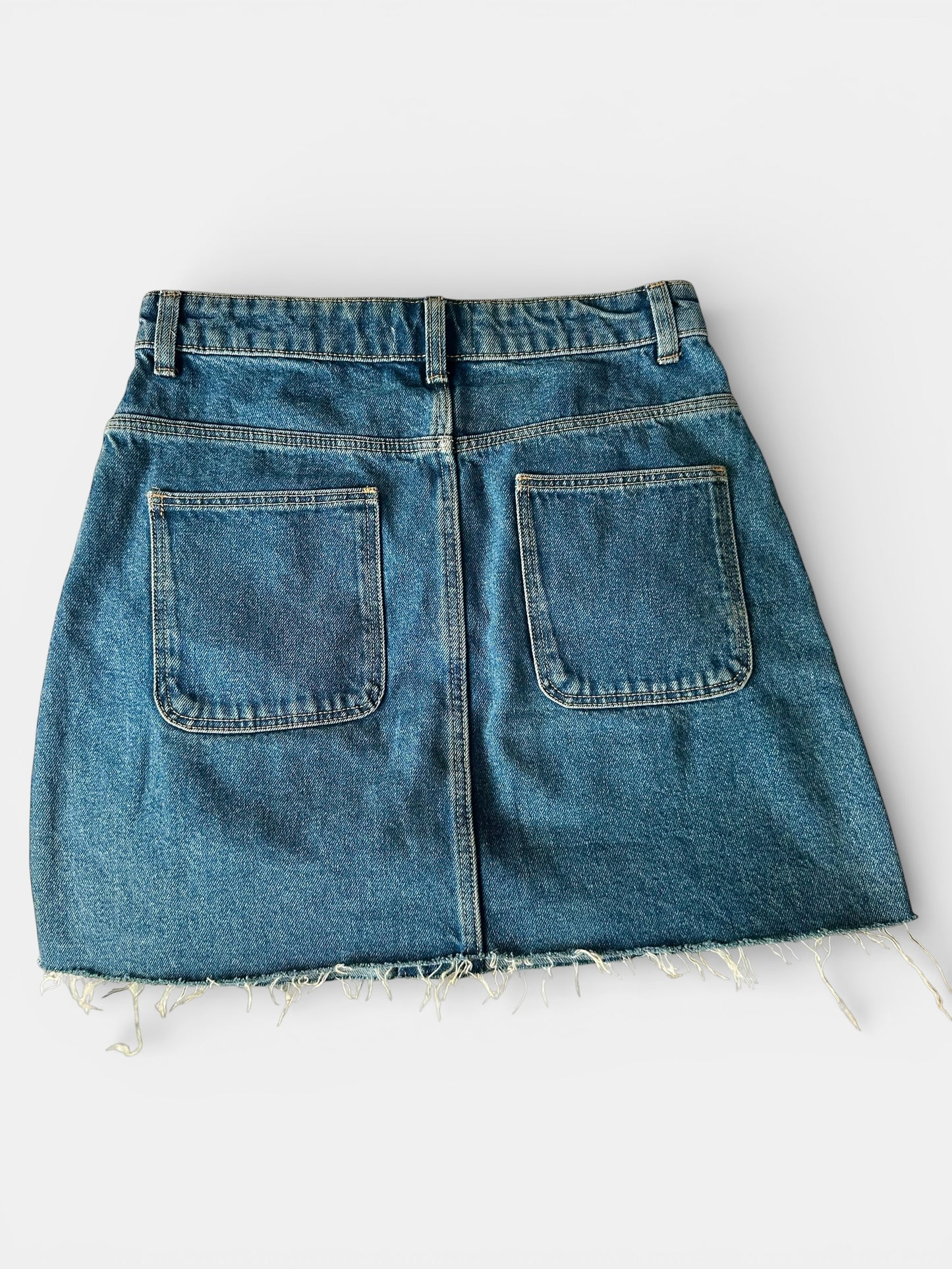 Zara navy blue button up denim jeans mini skirt small cotton UK 8 vgc