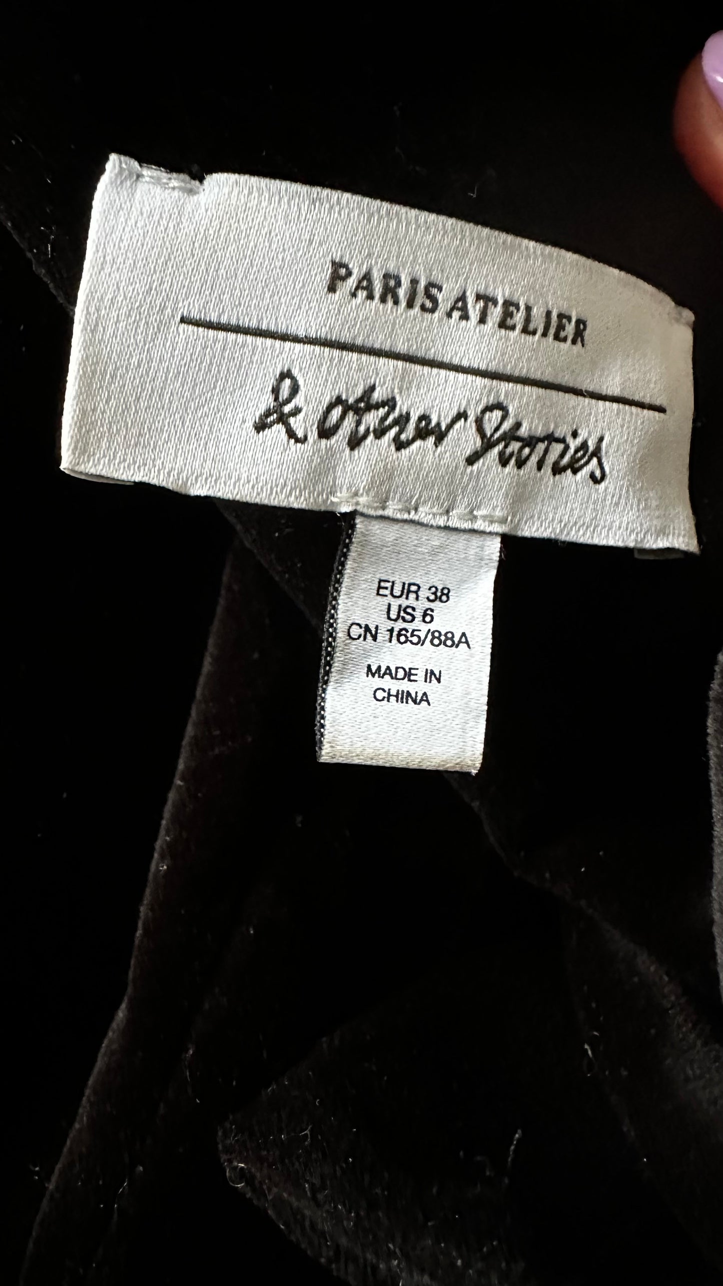 & other stories black velvet button up event dress tie waist small UK 10 vgc