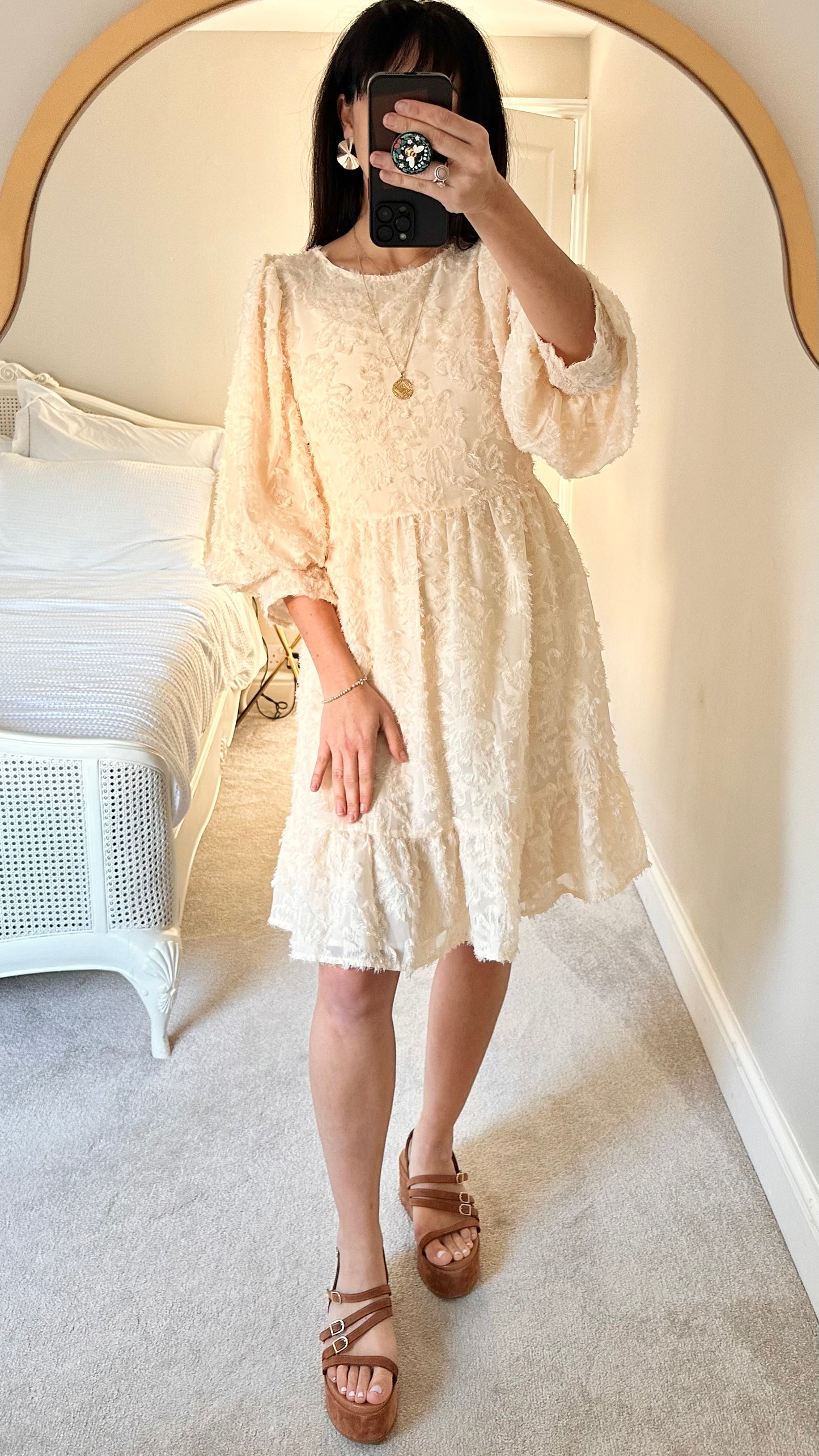 Selected Femme @ Anthropologie printed cream white smock dress wedding guest christening UK 12 14 vgc