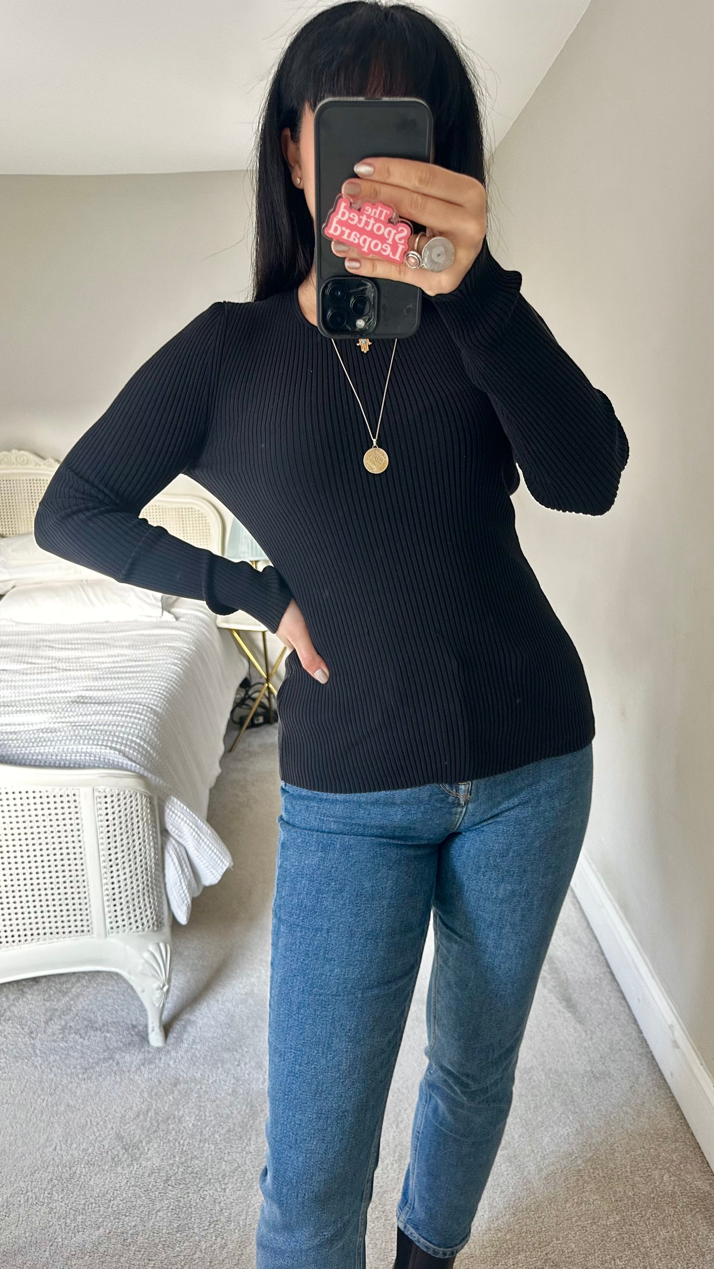 Arket black ribbed stretch cut out back knitted jumper large UK 14 vgc