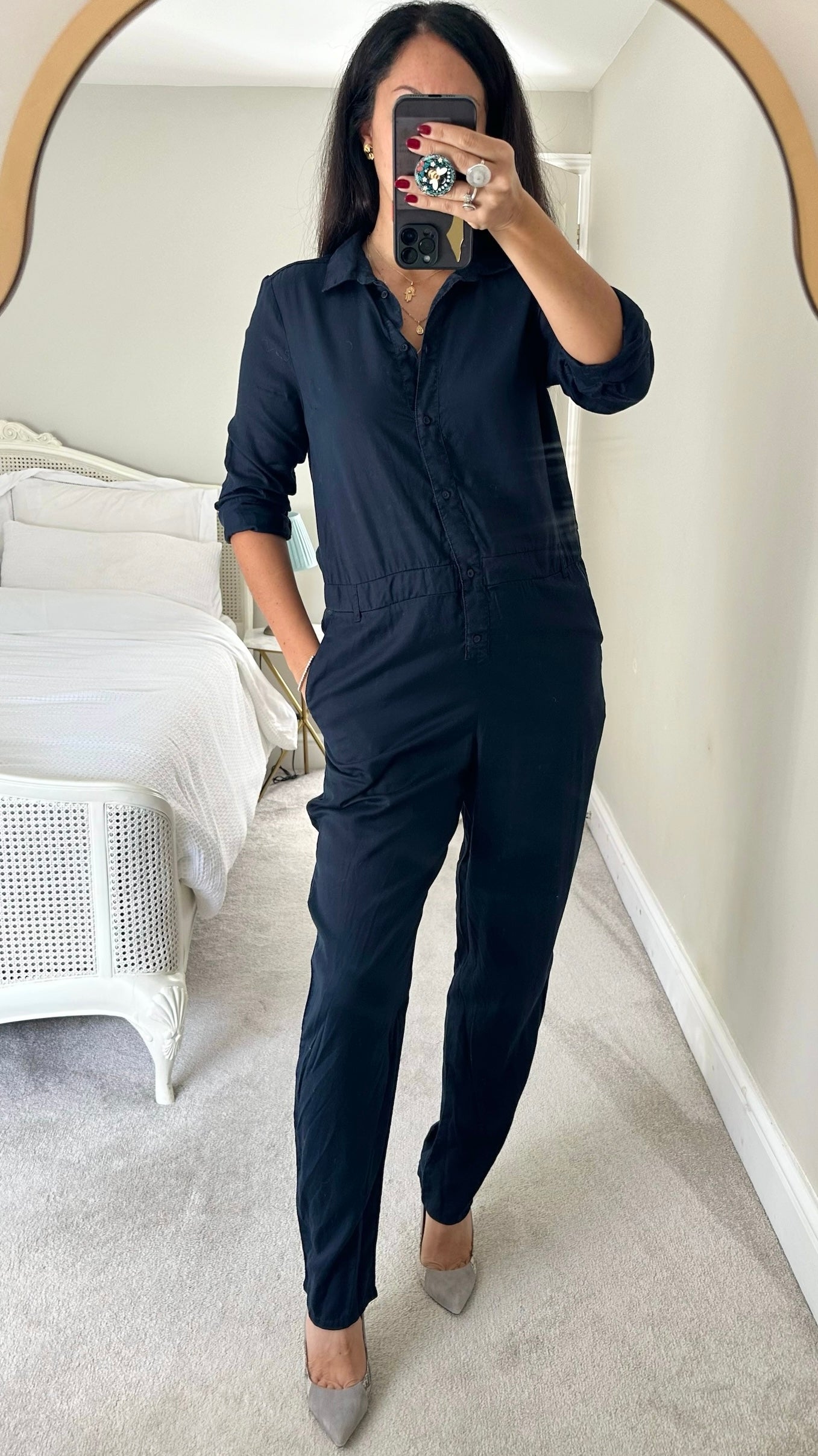 French connection navy blue jumpsuit boiler suit medium M UK 10 vgc