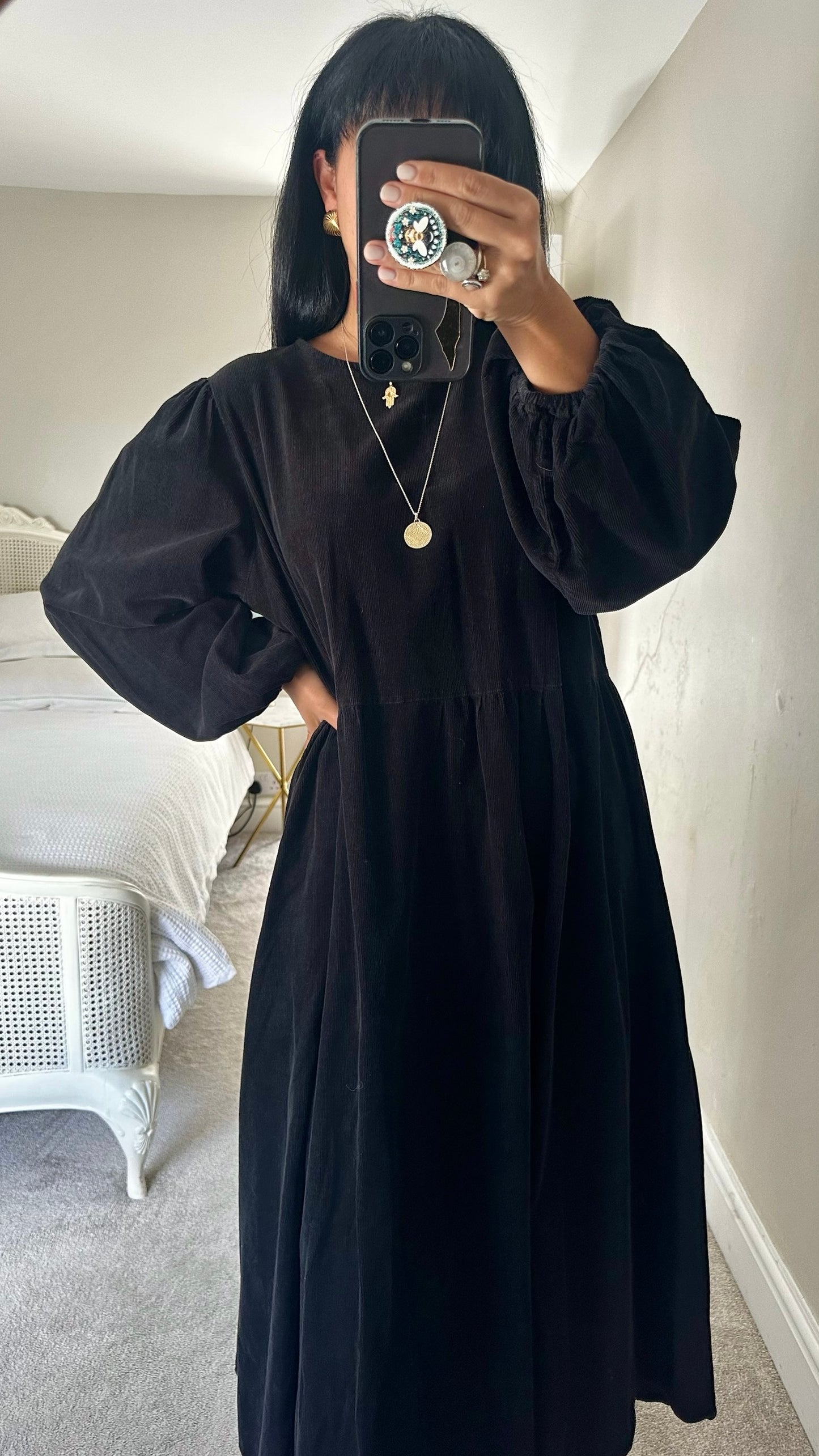 Warehouse black corduroy casual maxi dress extra large XL UK 14