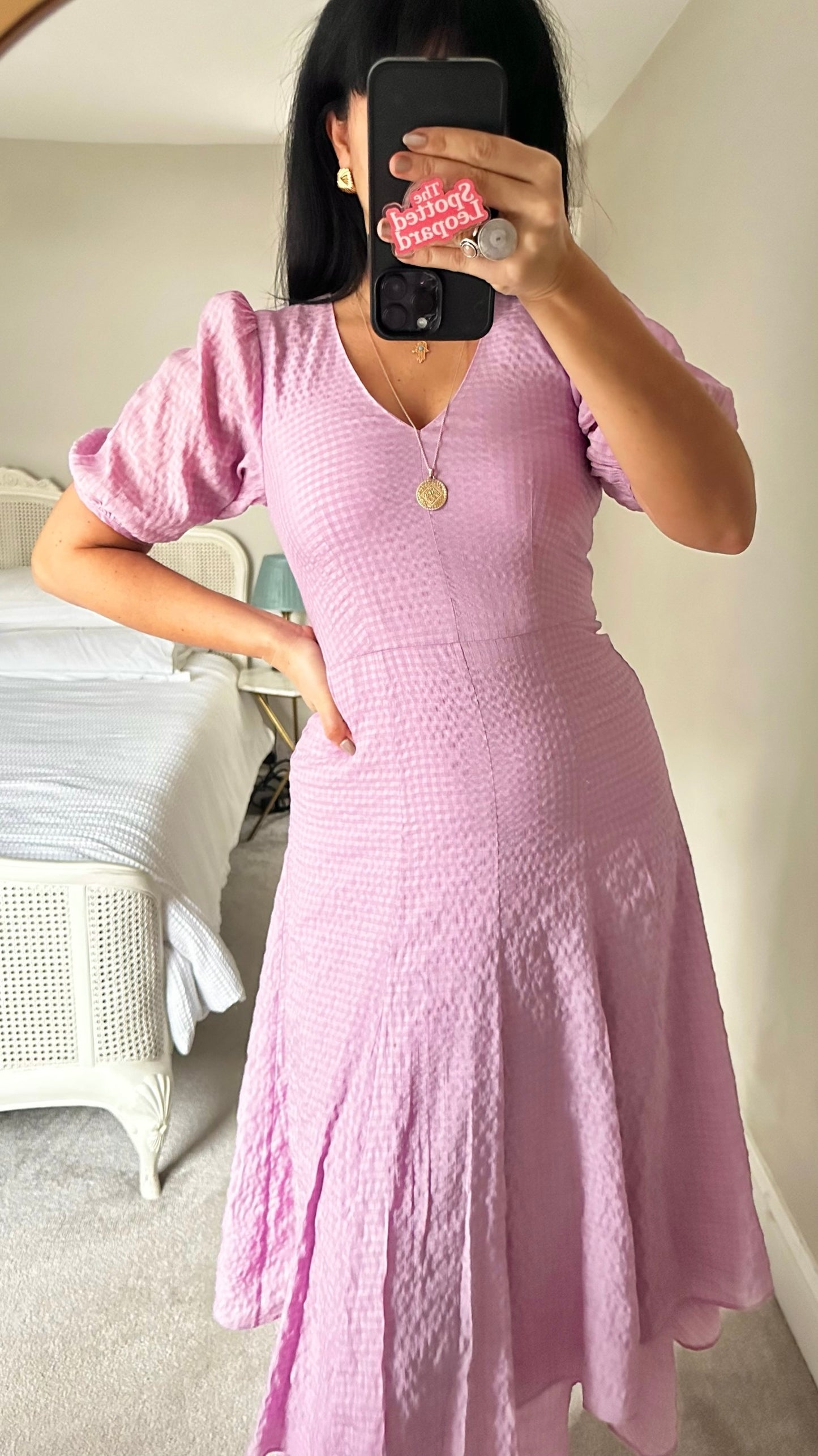 & other stories lilac gingham wedding guest dress small UK 8-10 vgc