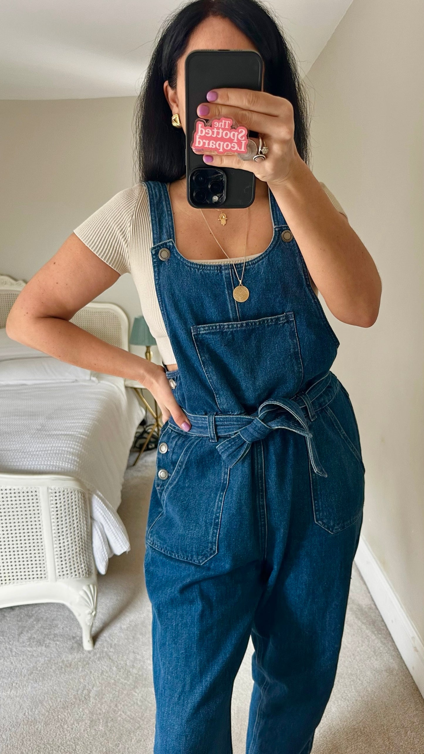 Oliver bonas navy blue denim dungarees jumpsuit trouser suit medium UK 8 12 vgc