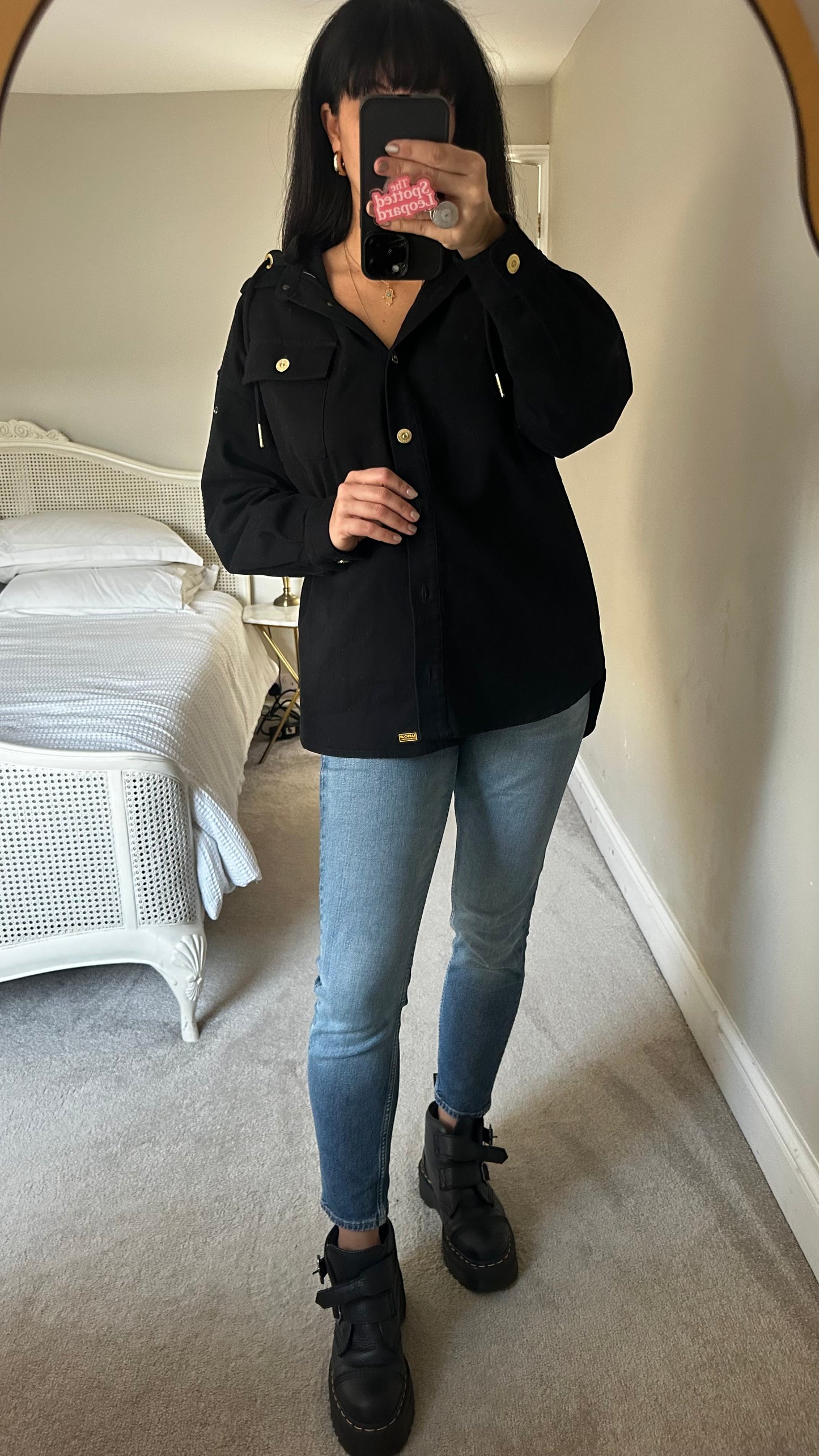 Barbour black gold hoodie jacket shacket oversized small UK 10 new bnwot